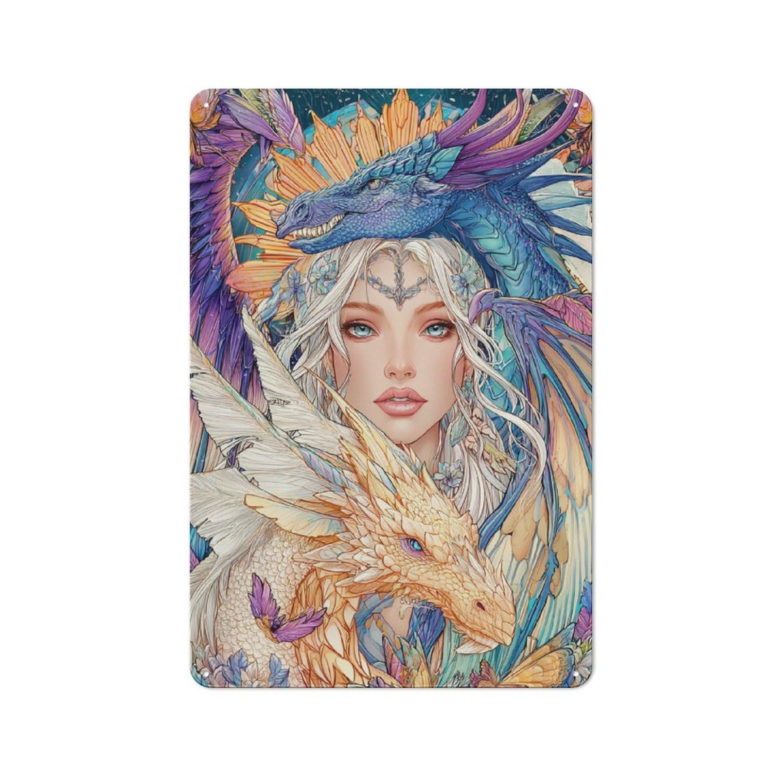 Dragon Queen's Majesty Clean Industrial Metal Wall Decor 30x20cm, Decorative Metal Plaque for Workspace, Cafe, Hallway Or Garage