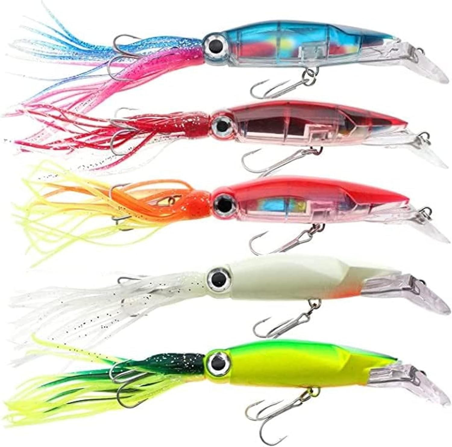 Squid Fishing Lures Large Simulation Luminous Artificial Baits with 3D Holographic Eyes and Treble Hook, Lifelike Plastic Fishing Soft Lure