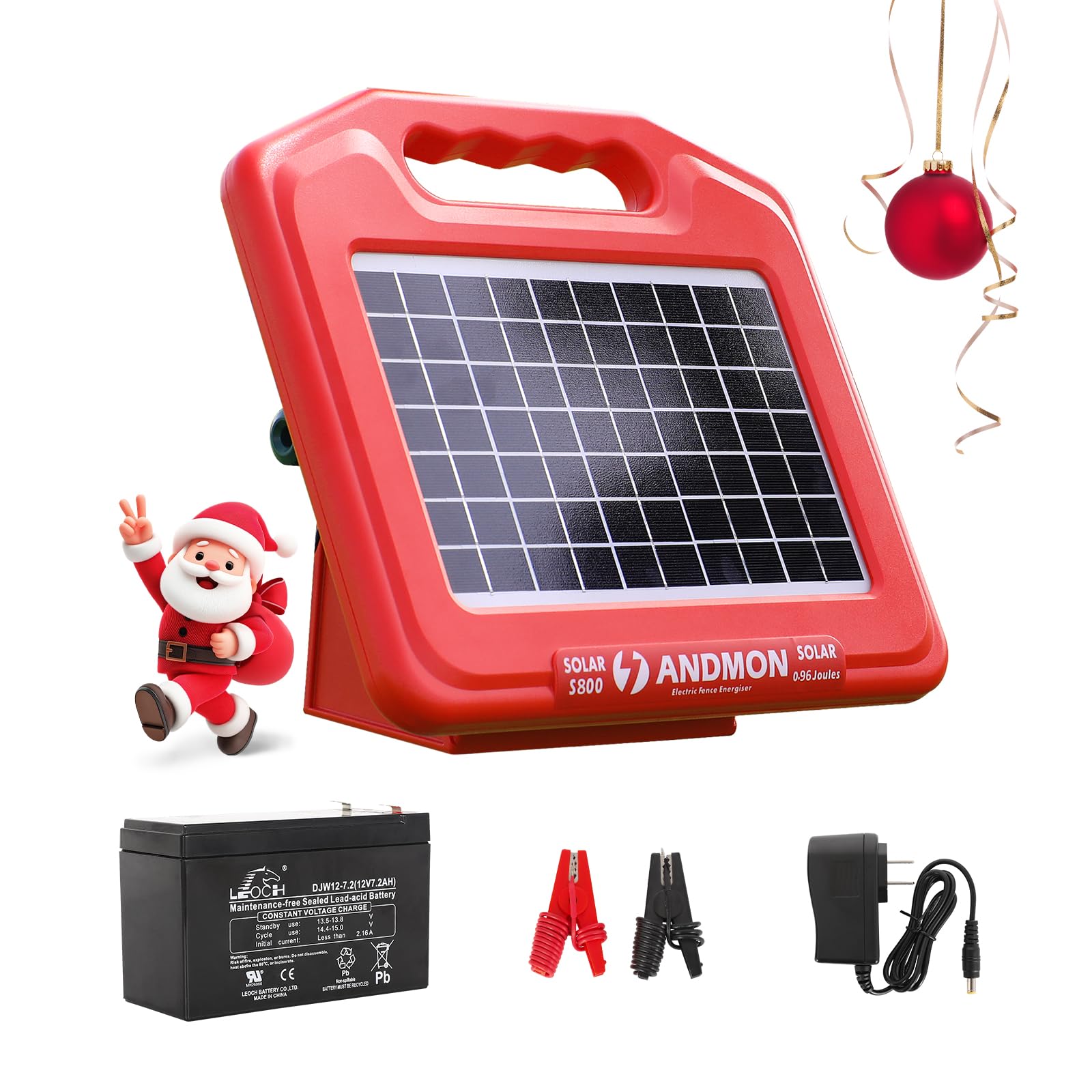 Andmon 50 Miles Solar Electric Fence Charger, 0.95 Joule High-Power Solar Fence Charger for Livestock, Horses, and Wildlife Control, Solar Electric Fence with Easy Installation