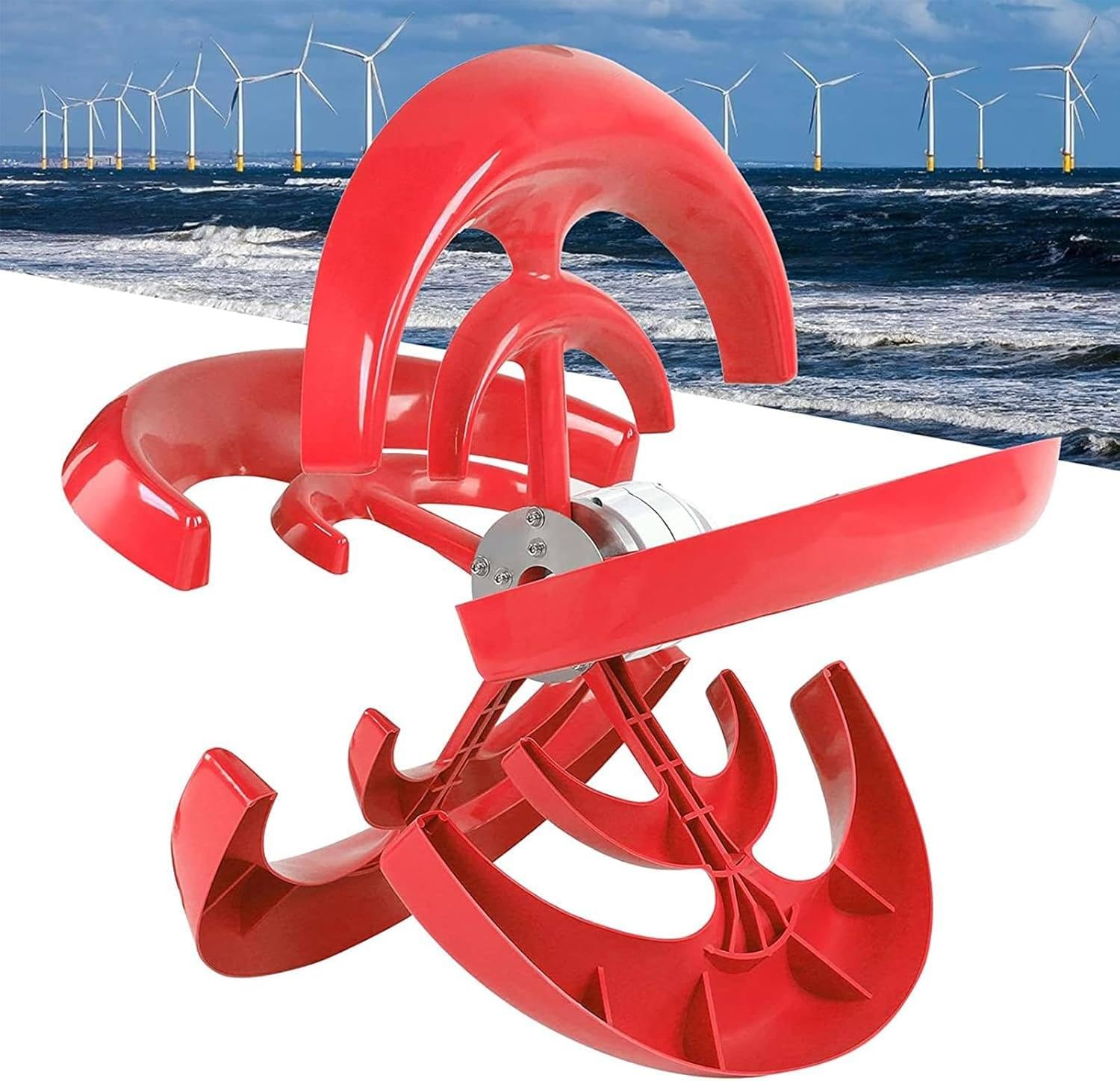 Turbina Eólica De 3000W Generador De Eje Vertical De 5 Aspas Equipo Productor De Electricidad para Barcos Terrazas, Cabañas O Casas Móviles De Carga,Red-12V