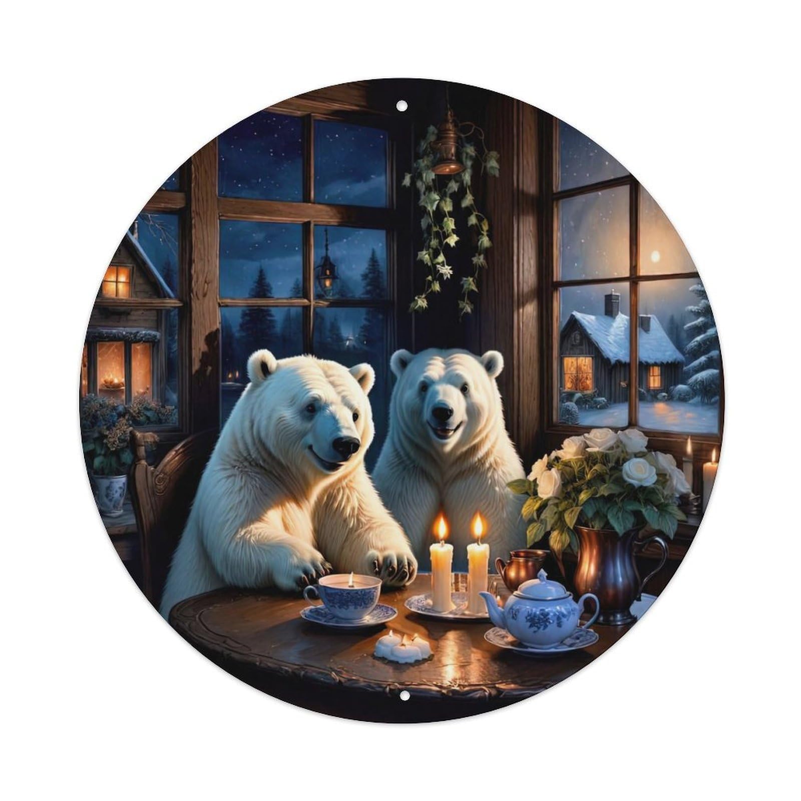 Animal Artwork The Polar Bear in The House Vintage Metal Tin Sign Plaque Wall Decor for Cafe, Club Bar, Office, Garden Metal Poster 8x8Inch