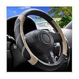 Car Steering Wheel Cover, 15 Inch Carbon Fiber Leather Non-Slip Steering Wheel Protector with Lining, Breathable Automotive Interior Accessories, Universal for SUV RV Truck (Beige)