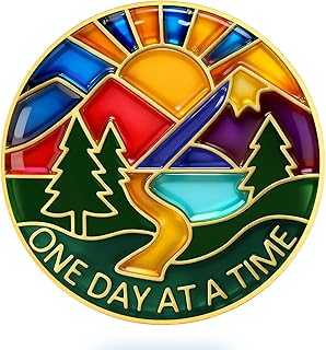 One Day at a Time Sobriety Coin – Stained Glass Path of Hope AA Chip Medallion, Inspirational 12 Step Recovery Token with Road to Serenity, Milestone Sobriety Gift for Men and Women