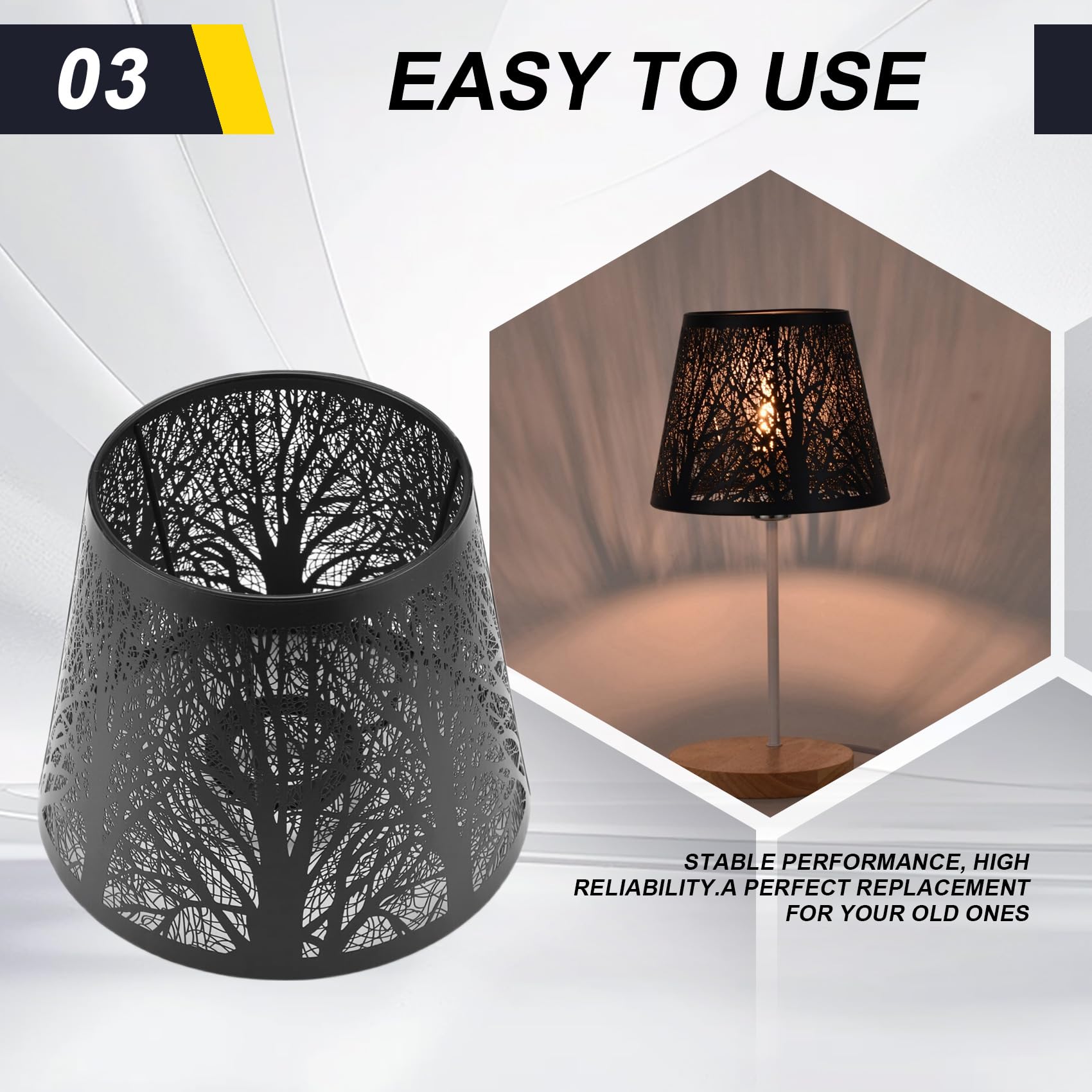 Clickinline Small Lamp Shade, Metal Lampshade with Pattern of Trees for Table Chandelier Wall Lamp Black - Image 3