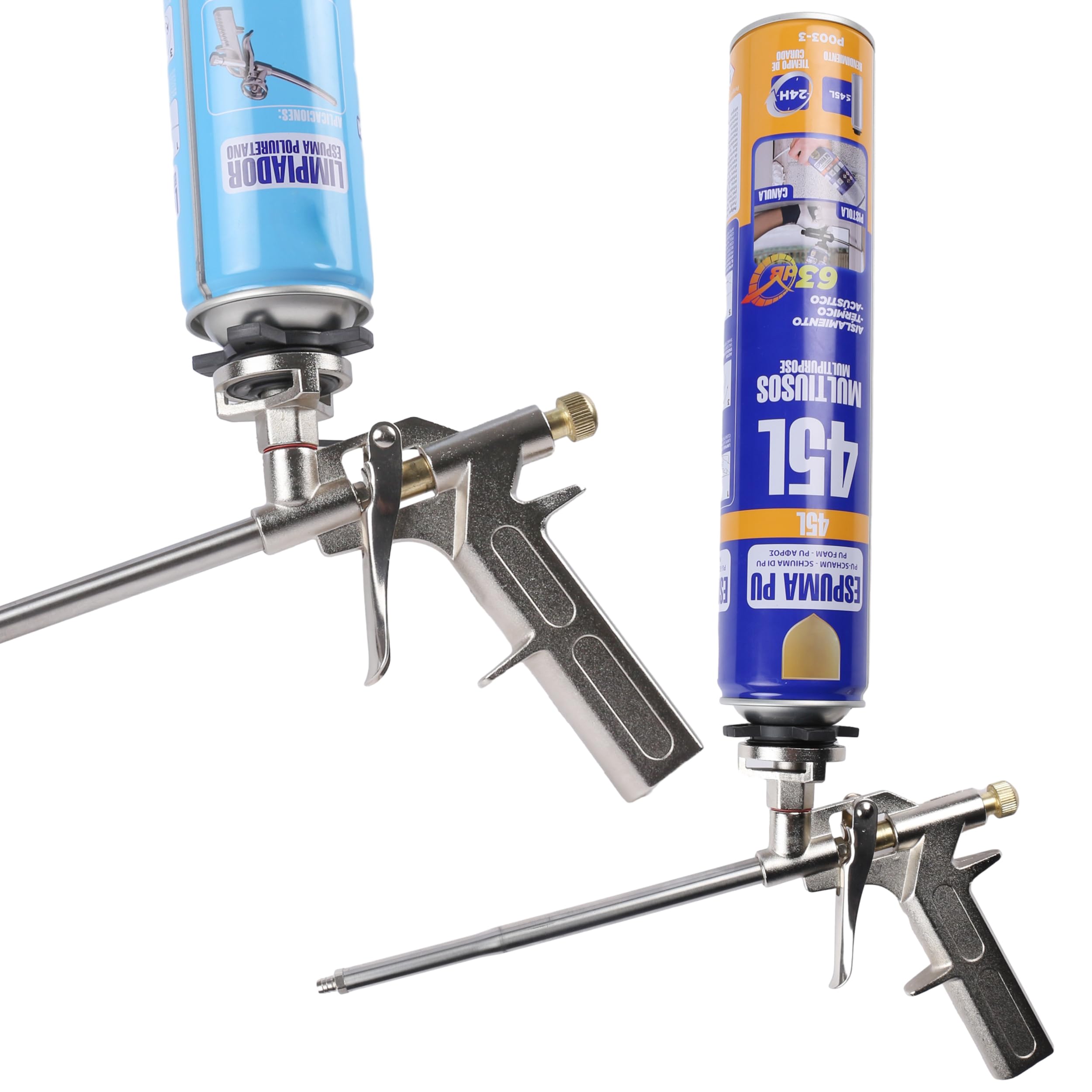 Kit de Espuma de Poliuretano 2x750ml + Pistola + Limpiador 500ml para Sellado y Aislamiento