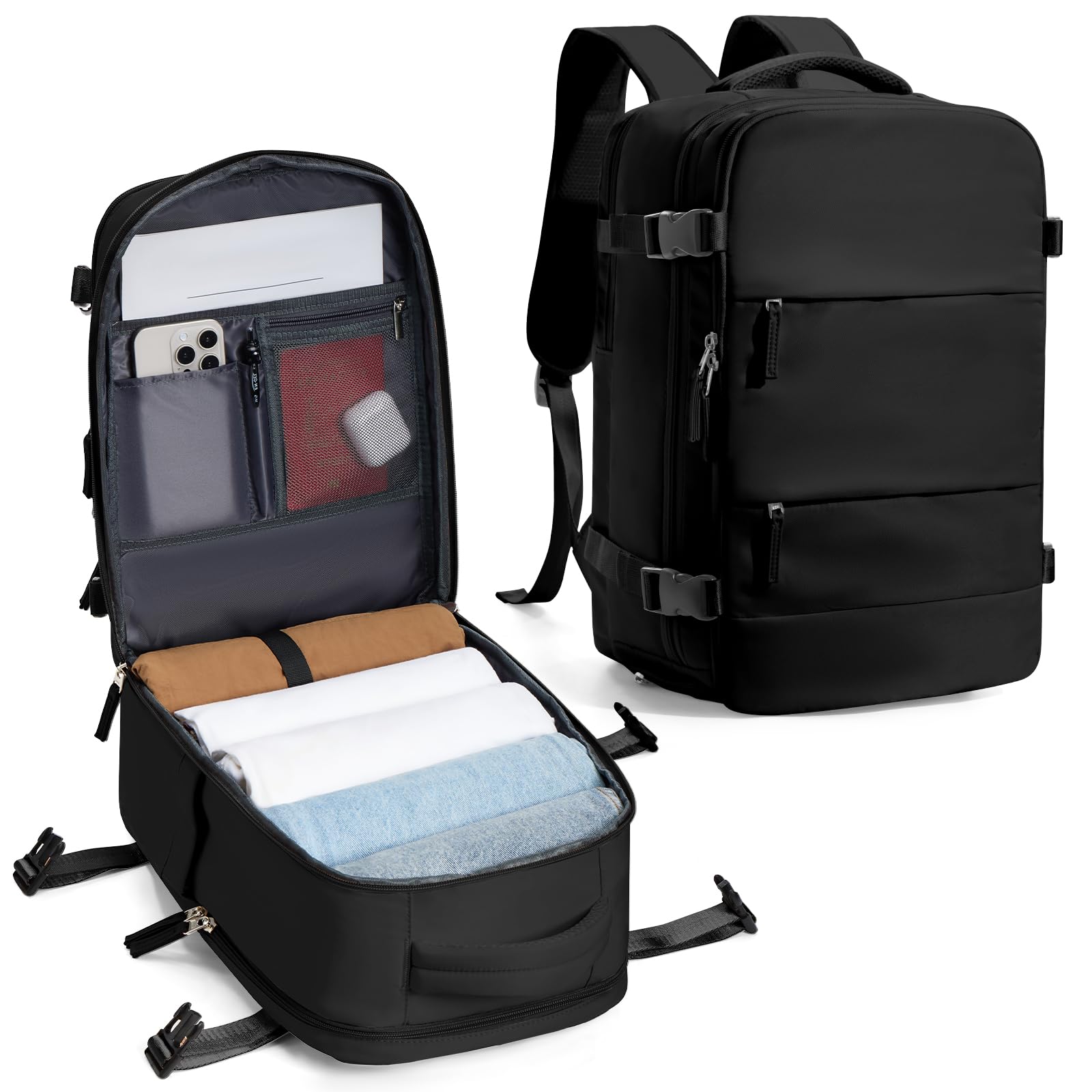 SZLX Vakuum Rucksack 40x30x20 Wizz air Handgepäck Rucksack 40x20x25 für Ryanair Vakuum Reiserucksack Flugzeug Easyjet Handgepäck 45x36x20 Laptop Rucksack 14 Zoll mit Schuhfach für Herren Damen