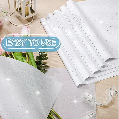 Miniatura 3 de 135 hojas de papel de seda con purpurina para bolsas de regalo de 20 x 14 pulgadas, papel de seda blanco para cumpleaños, baby shower, decoración de