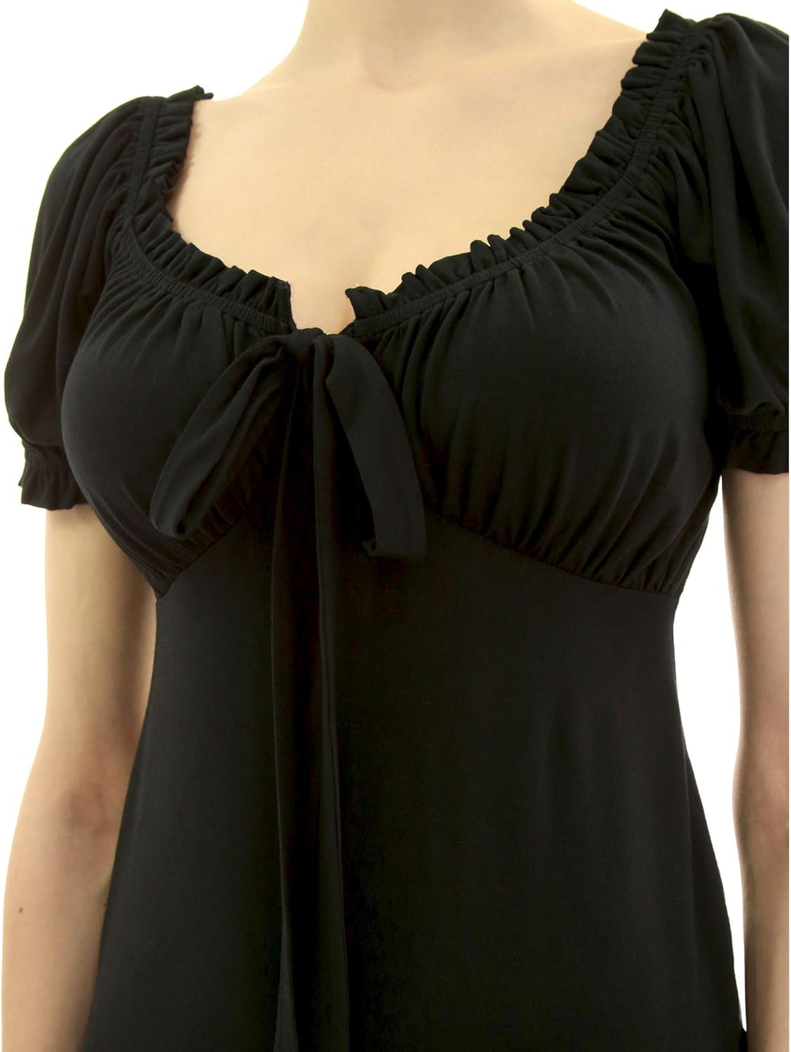 AmélieBoutik Women Ruffle Trim Tie Notch Neck Raglan Puff Short Sleeve Blouse Top - Image 3