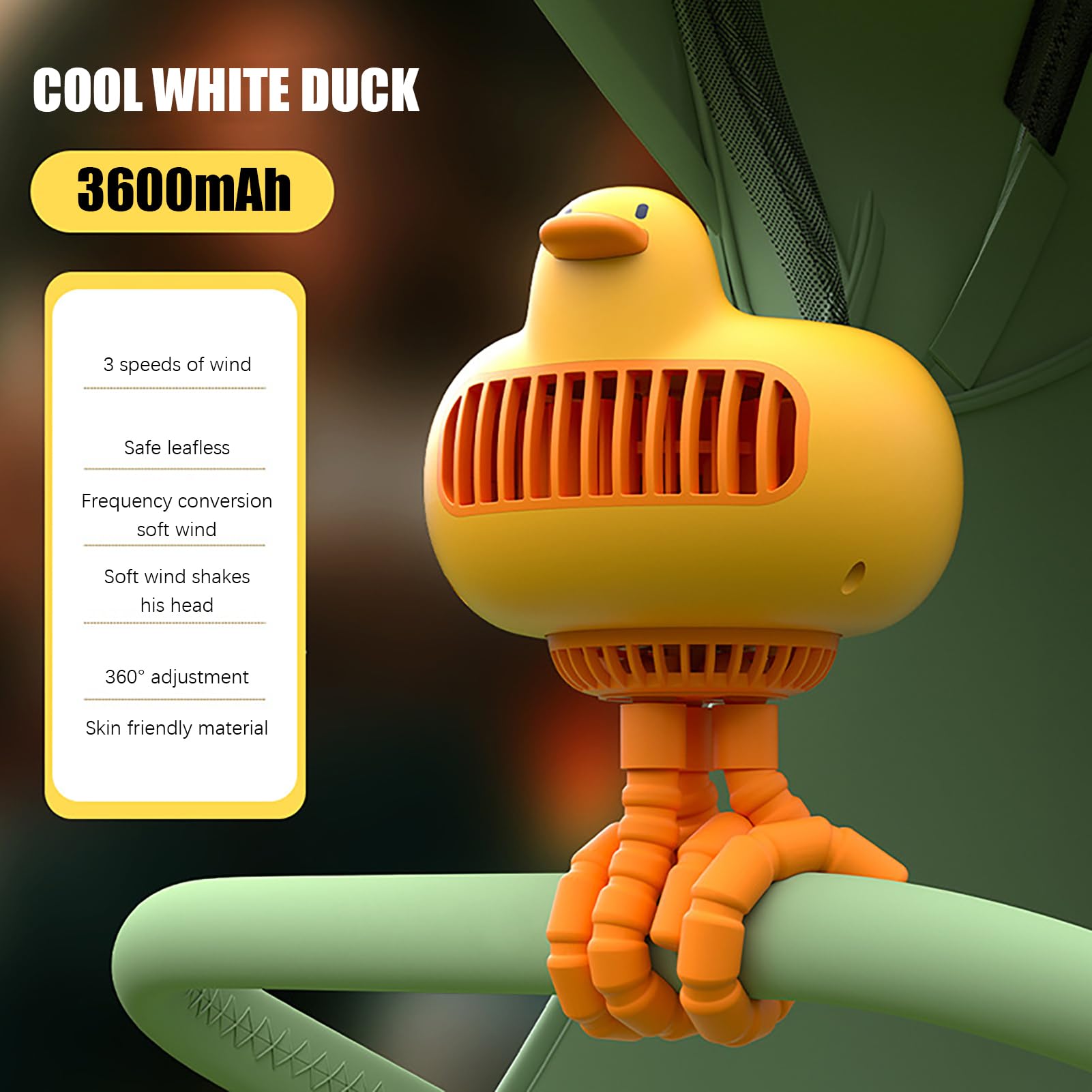 Ventilador portátil para cochecito, mini ventilador portátil para cochecito, ventilador pequeño con clip, ventilador de clip, desmontable de 3 velocidades, recargable, rotación de 360°, ventilador de