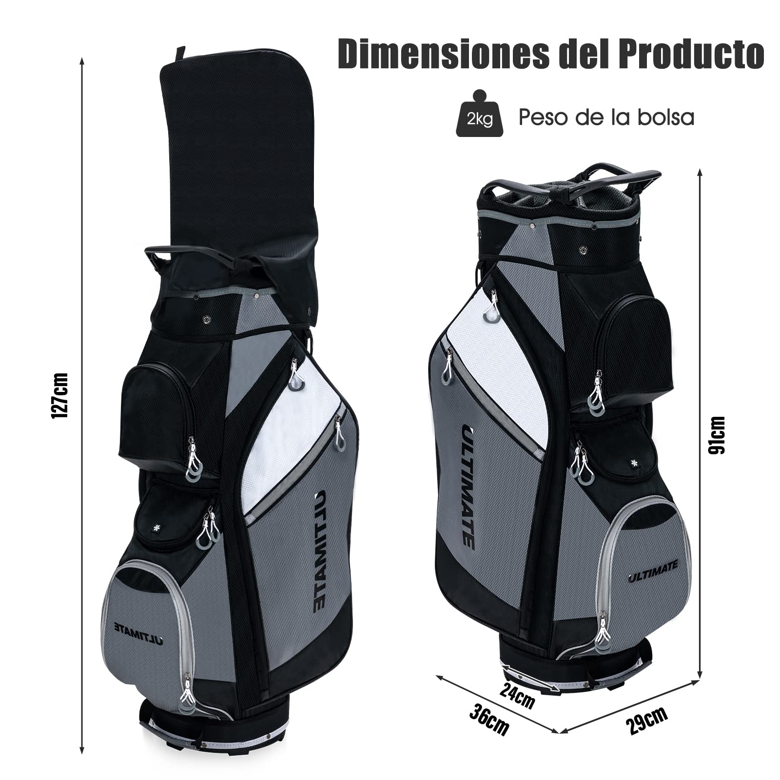 COSTWAY Bolsa Golf con 14 Palos, Bolsa Palos Golf Portátil y Ligera de 2kg, Impermeable, 11 Bolsillos con Cremallera, Capucha para la Lluvia, Cart Bag Unisex Adulto