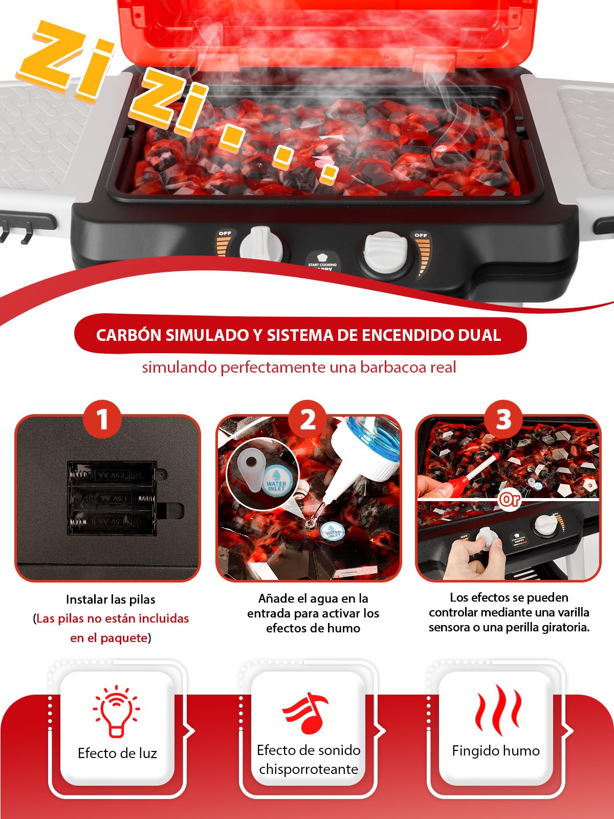 Juguete de Cocina para Niños Juego de Barbacoa Parrilla Sonido y Luz Juguetes de Cocina Interactivos con Delantal y Gorro de Chef Juego de Imitación para Pequeños Chefs Accesorios para Juego de Roles