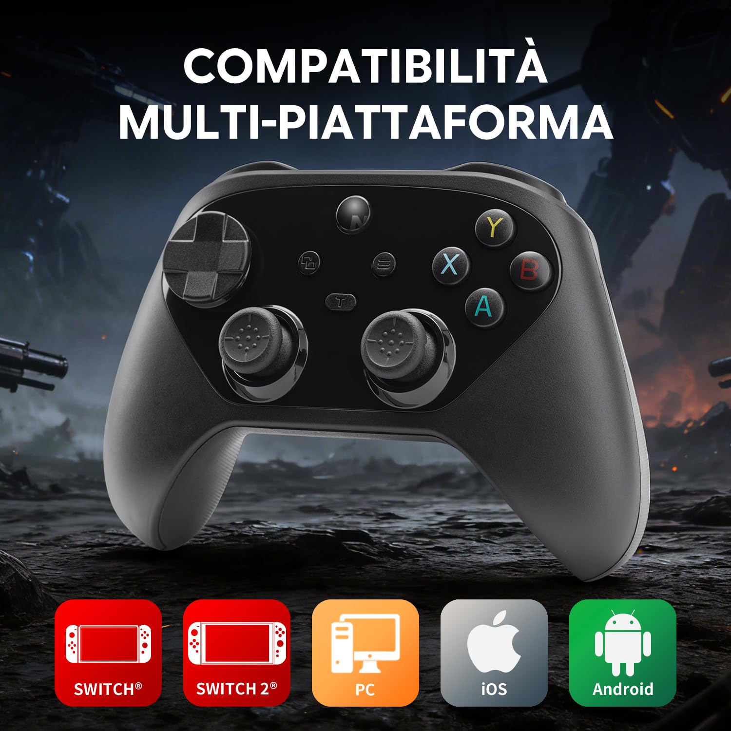 NITHO KARMA Controller Wireless Compatibile con Switch, Switch 2, PC Windows, Android e iOS, Gamepad con Hall Effect, Pulsanti Programmabili, Giroscopio 6 Assi, Turbo e Doppia Vibrazione - Nero