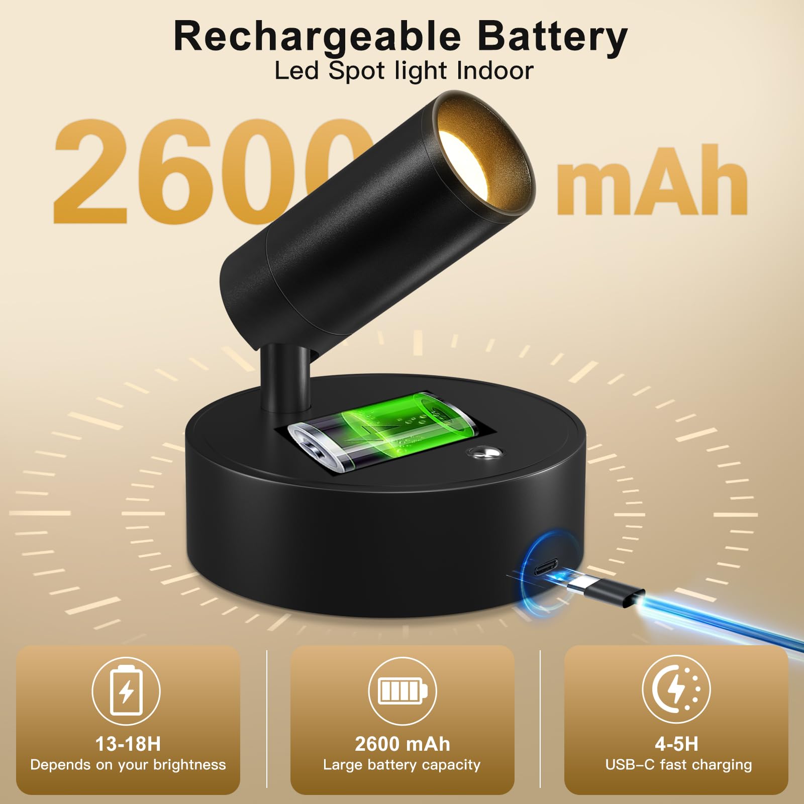 Kimjo Spot Lights Indoor, Wireless LED Spotlight, Uplighting Indoor with Remote and Dimmable, Accent Lighting for Plants, Picture, Battery Operated Wall Light