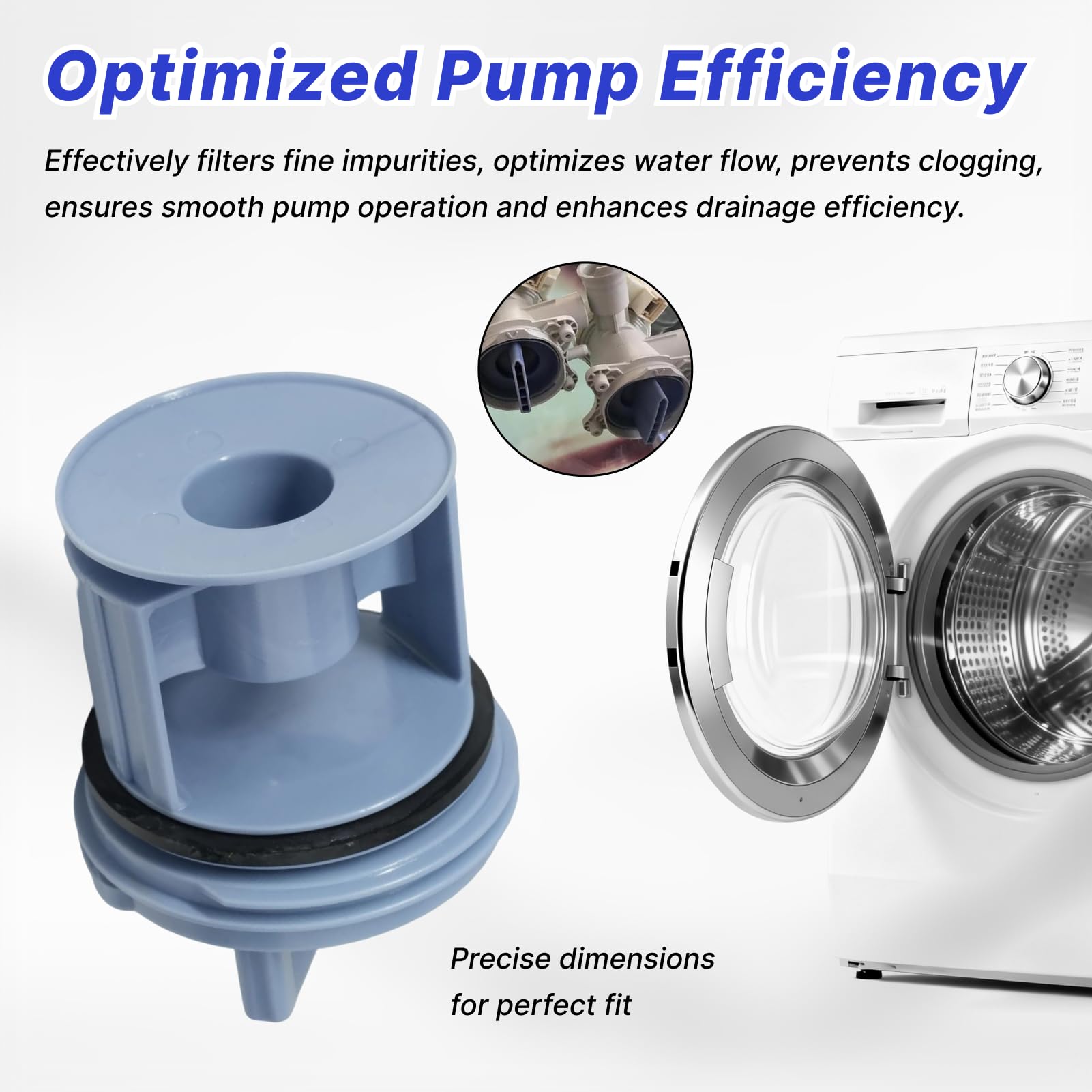Filtre à peluches compatible Bosch et Siemens – Remplacement de haute qualité pour machines à laver Série 8, IQ300, IQ500 et IQ700, Ø 64 mm avec joint en plastique POM - 5