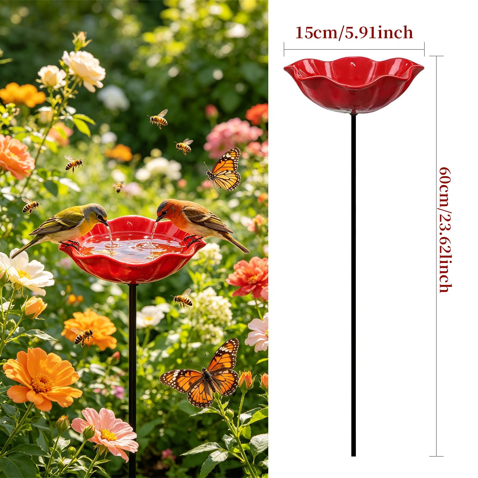 2 Stuick Vogeltränke Blume aus Metall Stehend, Bienentränke Blume für den Garten, Gartendeko für Draußen Wetterfest, Dekorative Fütterschale für Vögel und Bienen