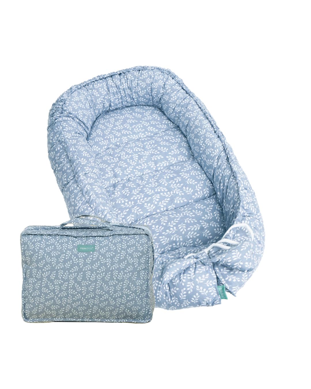 molis&co - Baby Nest Pod for Newborn - Baby Sleep Pod Soft Breathable 100% Cotton (OEKO-TEX) - Travel & Baby Essential Gift for Newborn - Sleepyhead Baby (Blue Garden)