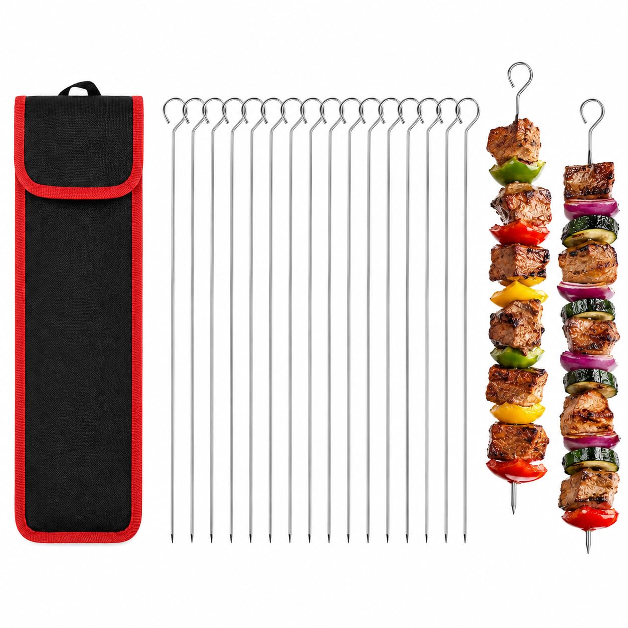 20 Pack Metal BBQ Skewers, 20cm Stainless Steel Kebab Sticks