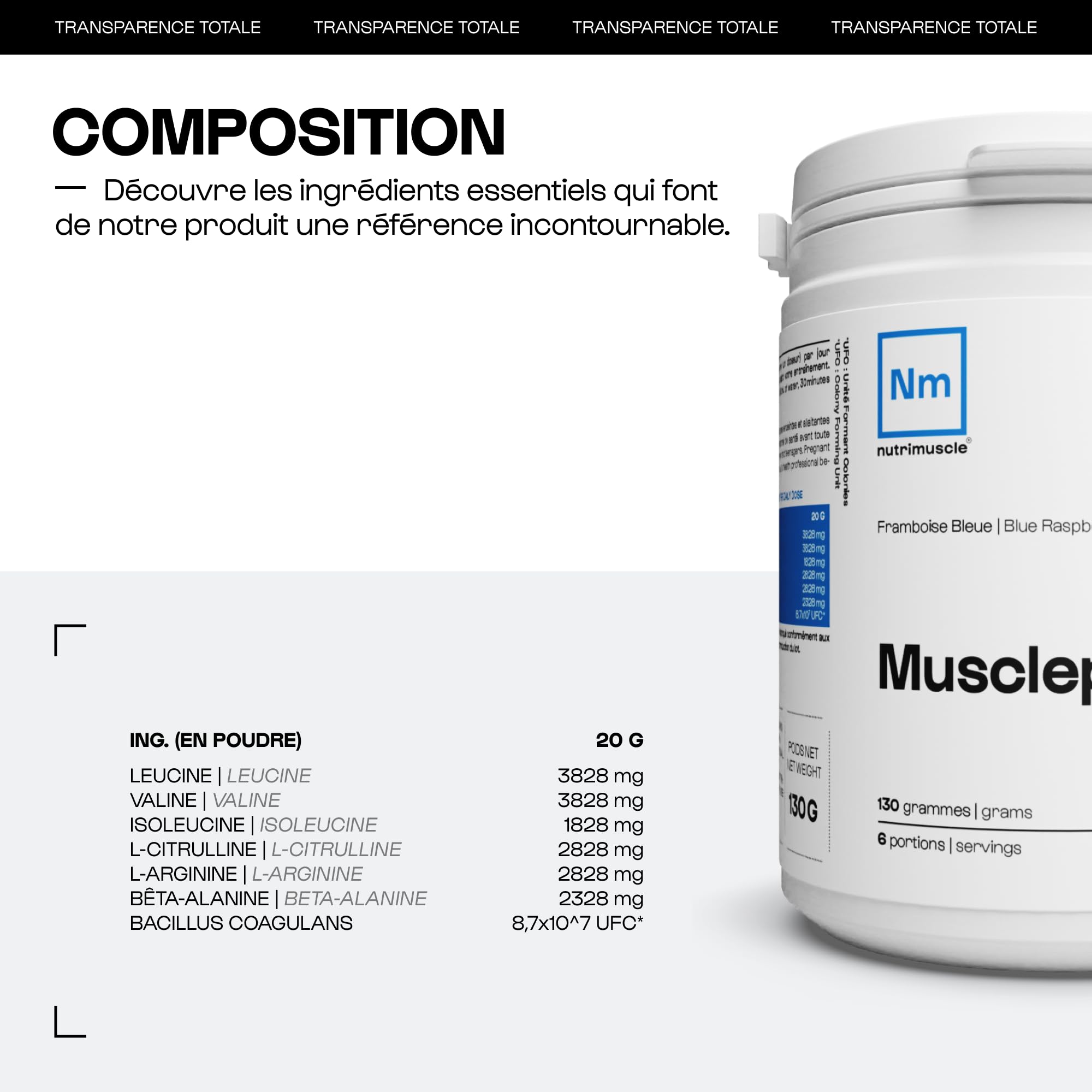 Nutrimuscle Pré-workout Musclepump 300 g Framboise Bleue | Pré-Workout mix BCAA, Arginine, Citrulline, Beta-Alanine - Congestion Musculaire - Booster Puissant - Musculation - Sport