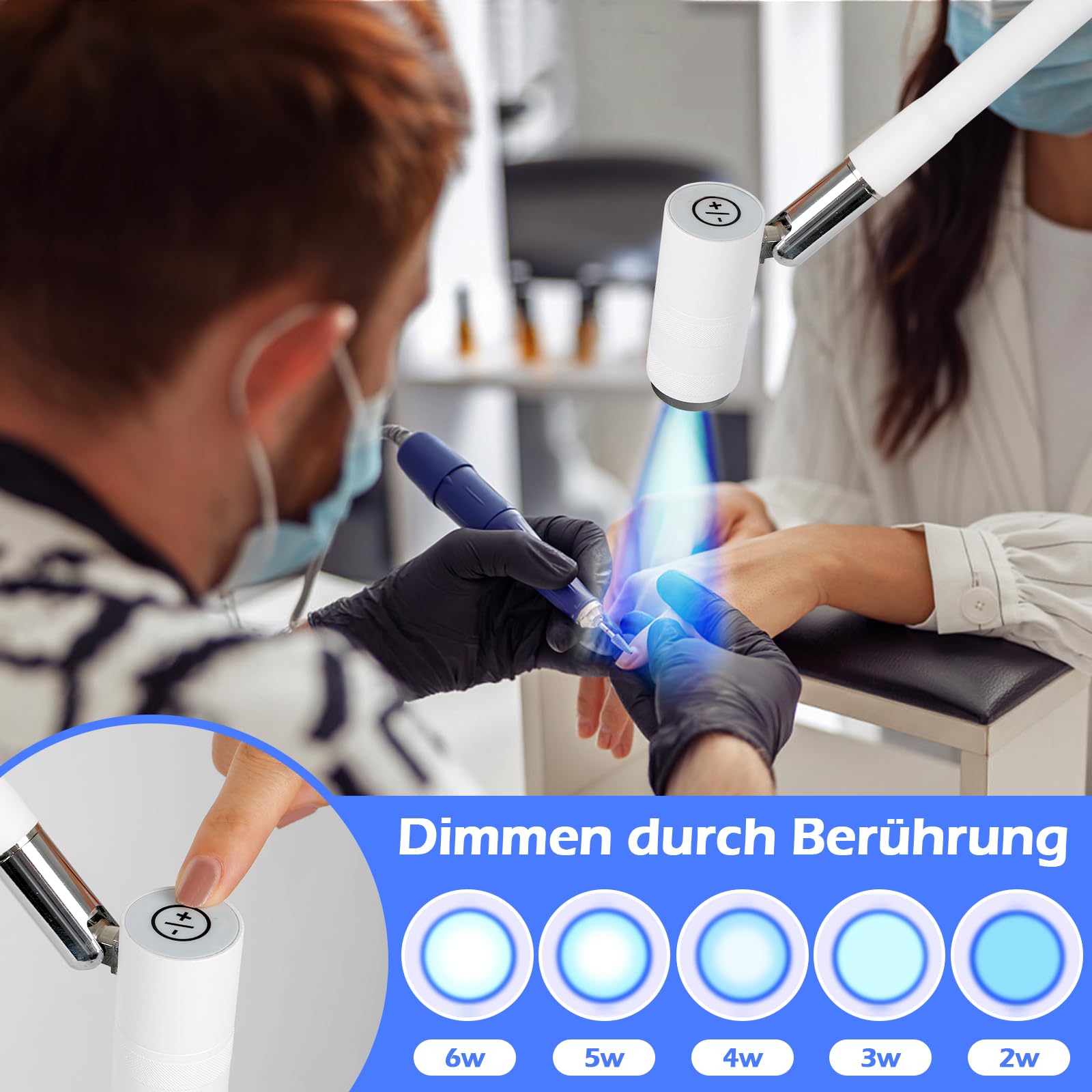 UV Wimpern Lampe, 6W UV Wimpernlampe mit Fußschalter Schutzbrille, UV Lash Lamp mit Einstellbare Punktgröße, 360° Flexibler Schwanenhals UV Licht für Gelnägel und Wimpern Aushärten (Weiß)