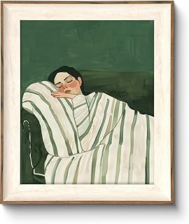 ASTRDECOR Minimalist Framed Wall Art - Cozy Woman Sleeping on Couch, Eme...