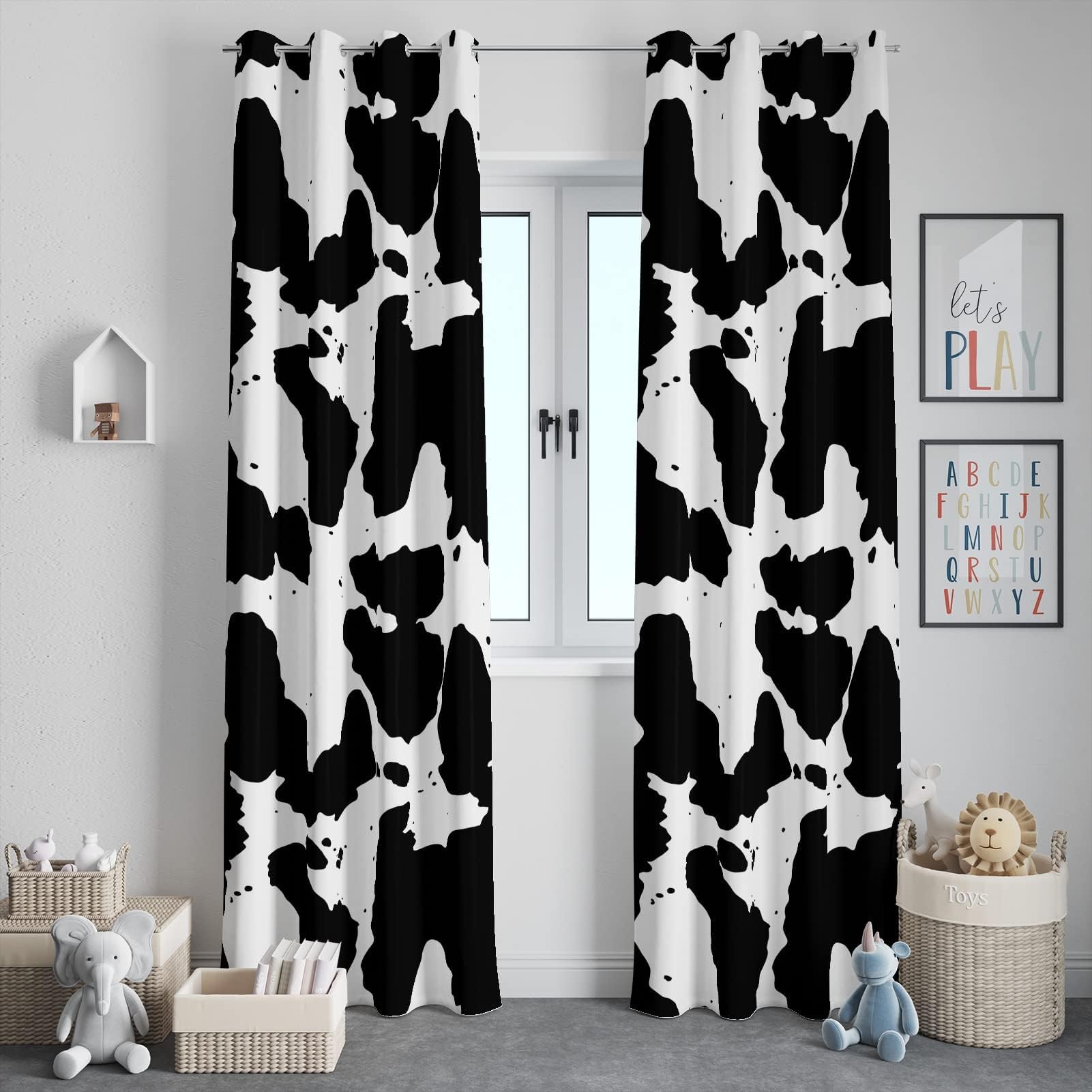Tritard Cow Print Room Darkening Curtains 2 Panels with Grommets Western Animal Black and White Theme Window Drapes Decor for Living Room Bedroom