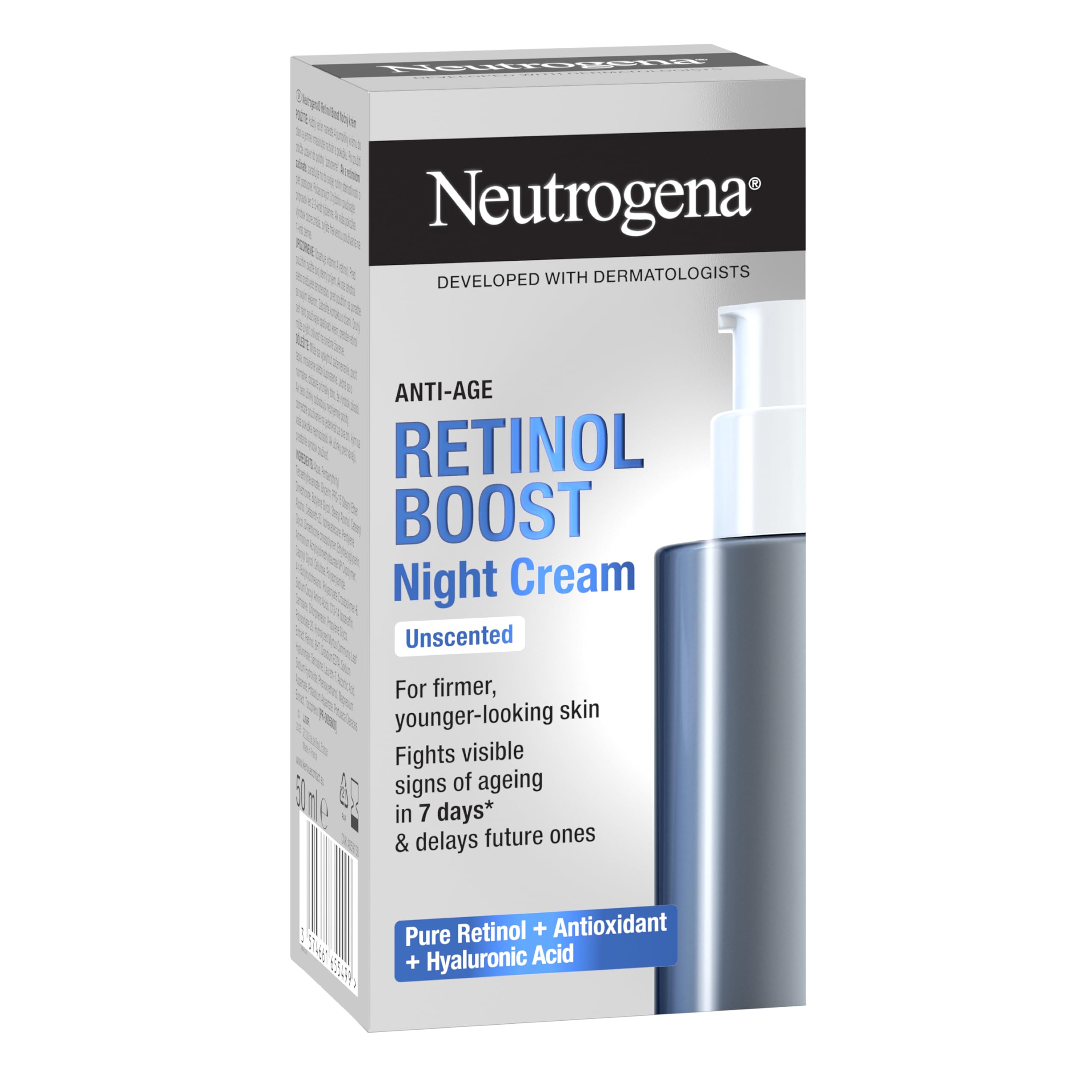 NEUTROGENA® Retinol Boost Krem na noc 50 ml, o działaniu przeciwstarzeniowym do stosowania na noc. Zwalcza widoczne oznaki starzenia się skóry: zmarszczki, brak jędrności, suchość, plamy starcze.