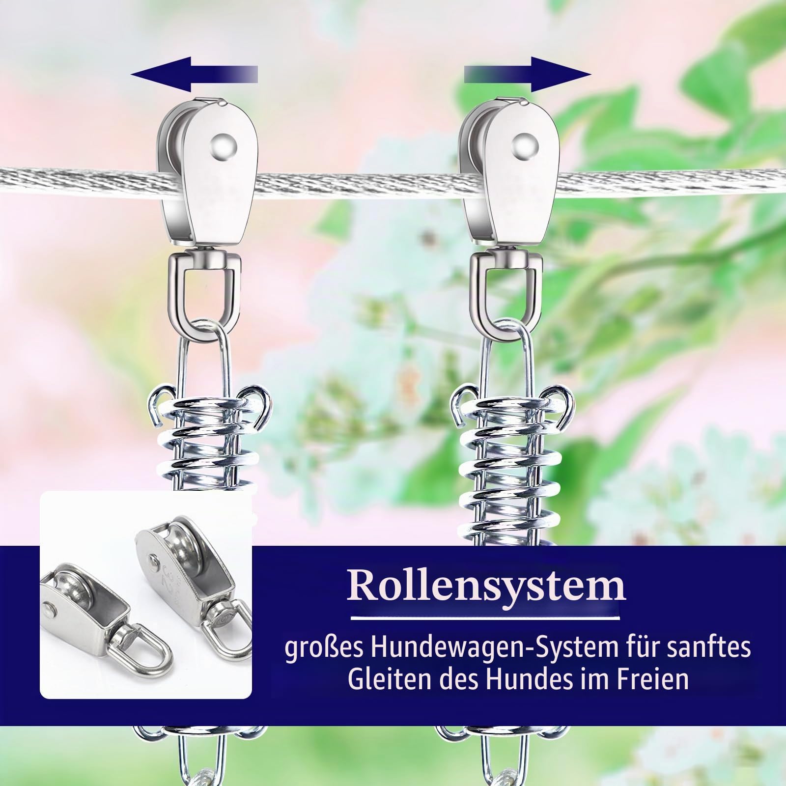 Hundeläufer für den Hof, Trolley-System für große Hunde, robuste Hundeleine, 36,6 m mit 3 m Seilzug, Laufleine für kleine, mittelgroße und große Hunde bis zu 113 kg, Laufen im Freien oder Camping