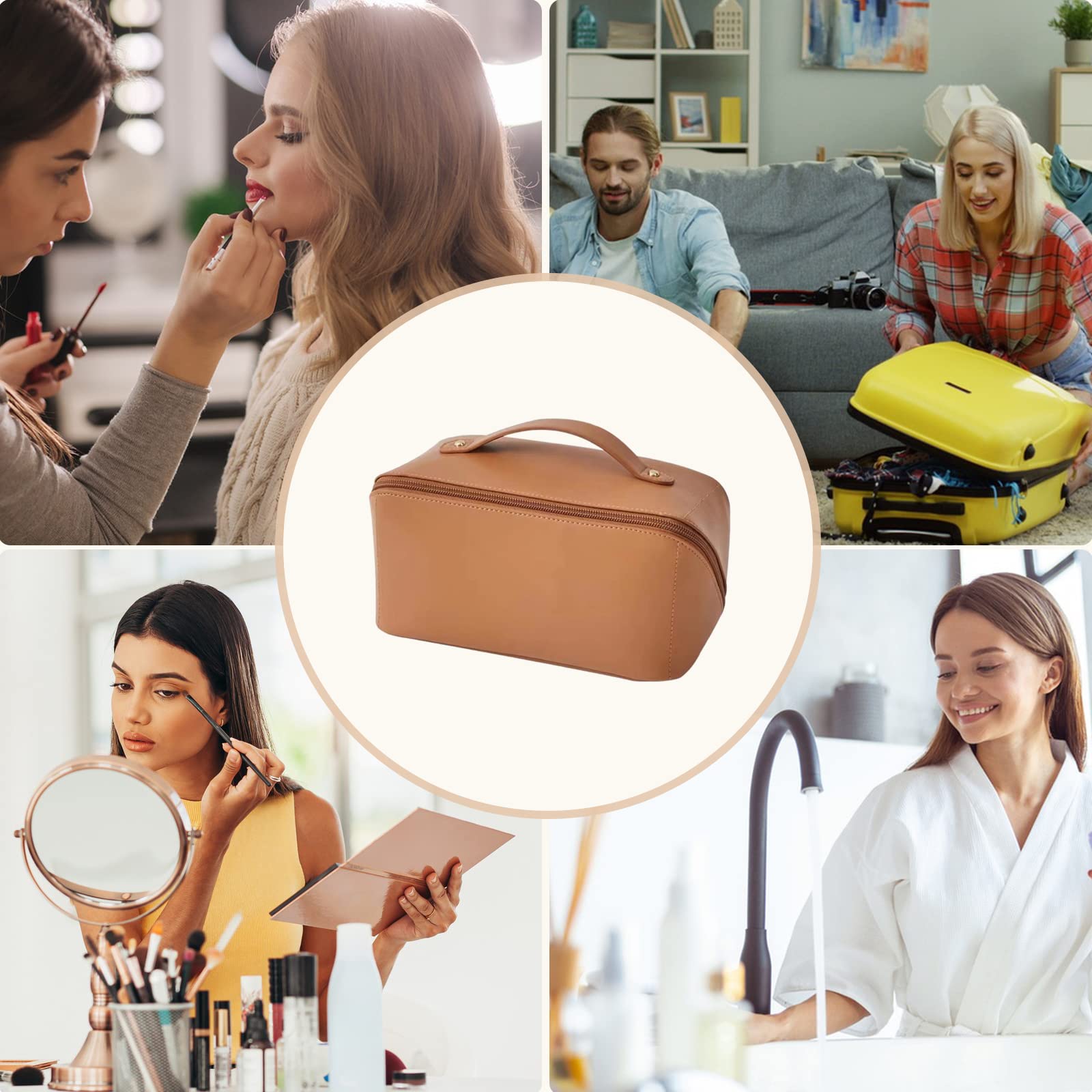 CORIOS Bolsa de Cosméticos para Mujeres Gran Capacidad Bolso de Tocador Impermeable Bolsa de Maquillaje Bolso Portátil del Lavado del Viaje para Viajes Baño Almacenamiento Marrón