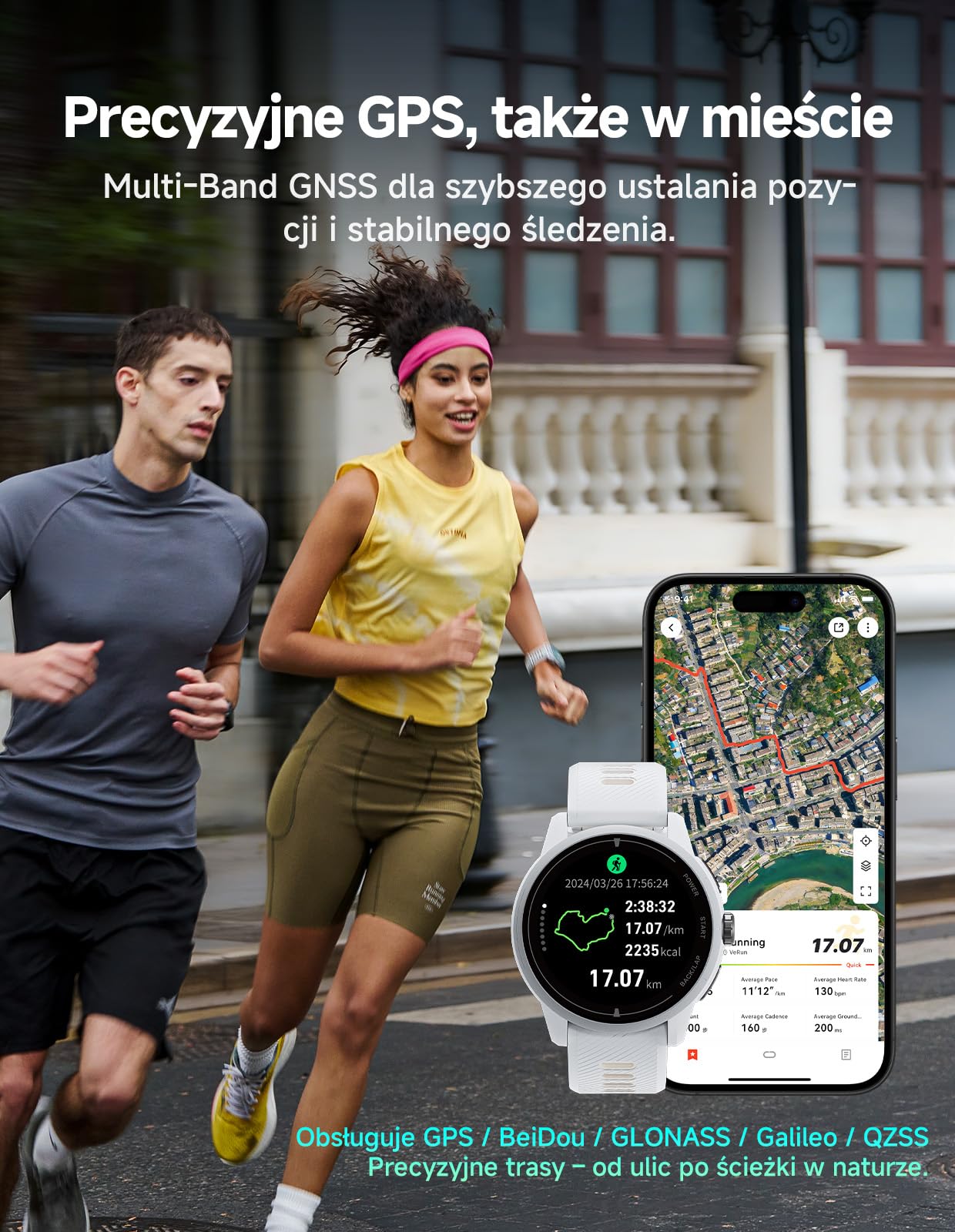 iGPSPORT VeRun Ultralekki Smartwatch do Biegania, AMOLED 1,32", GPS Dwuczęstotliwościowy, 14 Dni Pracy Baterii, Nawigacja Offline,Czarny