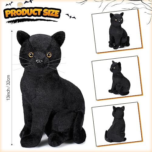 Miniatura 2 de Libima Peluche de gato negro de Halloween de 13 pulgadas, animal de peluche realista de gato suave y lindo, almohada de juguete, regalos para niños