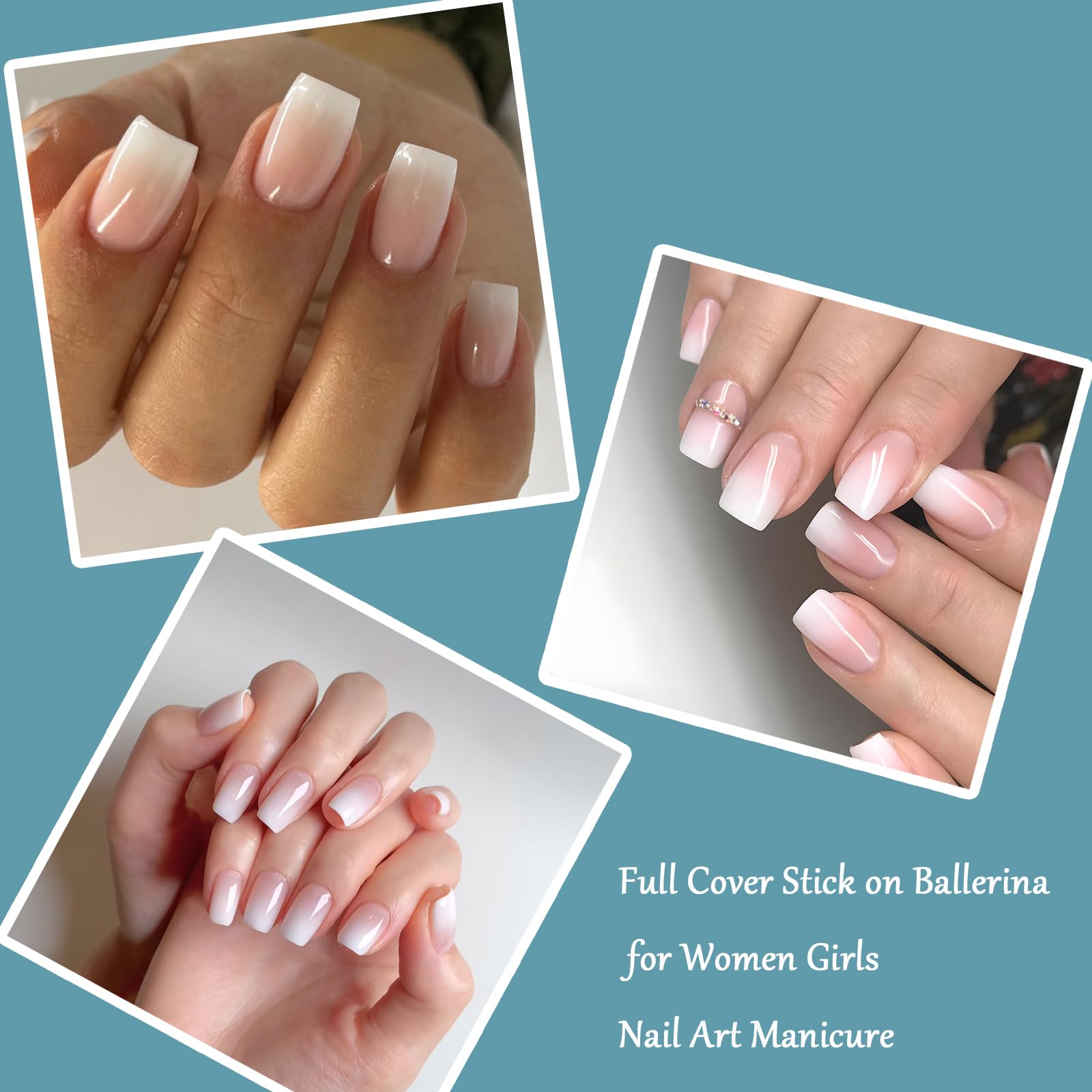 240Pcs False Nails Kit, 240Pcs Natural Gradient Nude Pink Fake Nails, Acrylic Square Fake Nails Pink Tips - Image 4