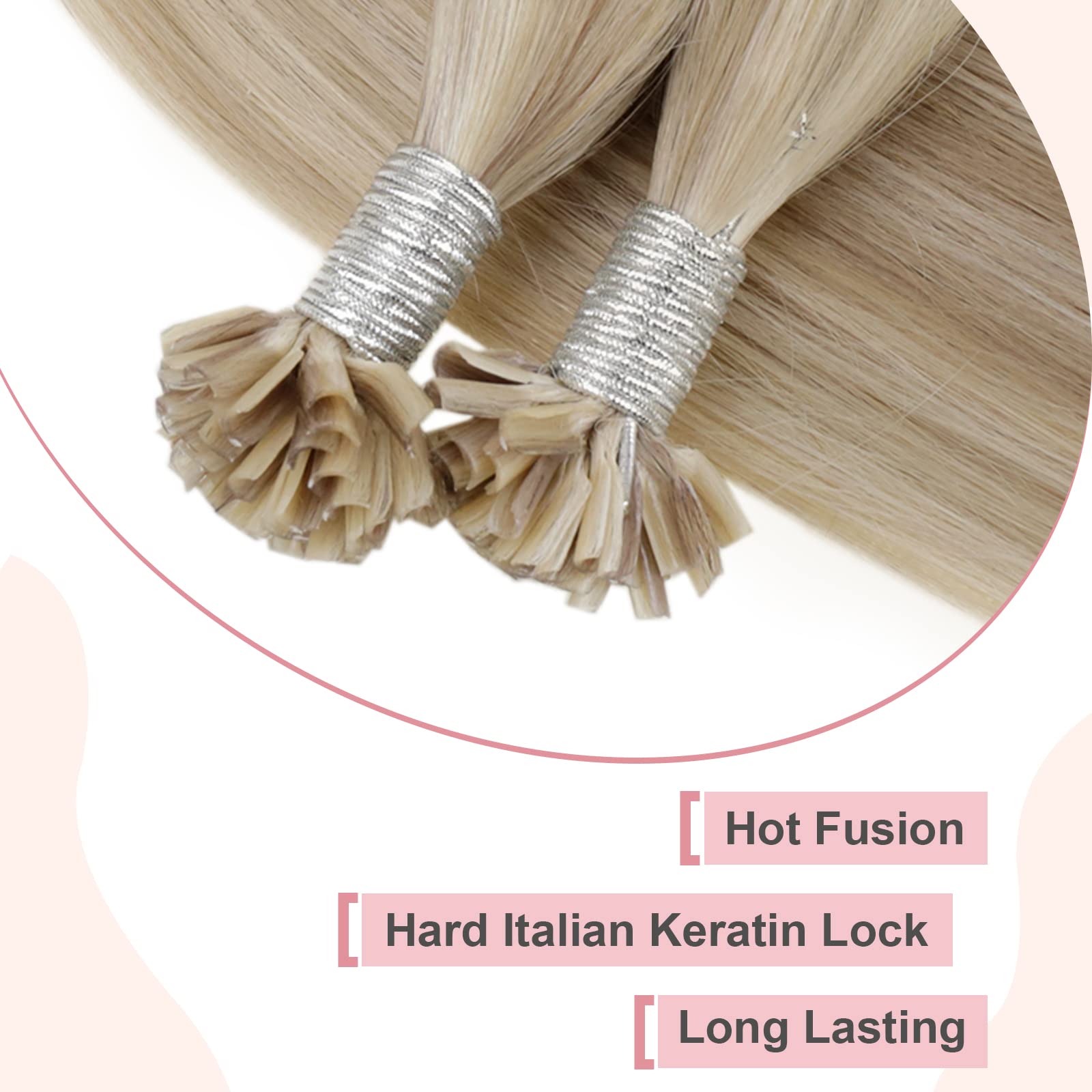 Easyouth U Tip Hair Extensions Human Hair Highlight Blonde U Tips Human Hair Extensions Ash Blonde Mixed Bleach Blonde Pre Bonded Human Hair Extensions U Tip Hair 14 Inch 50g/50s - Image 3
