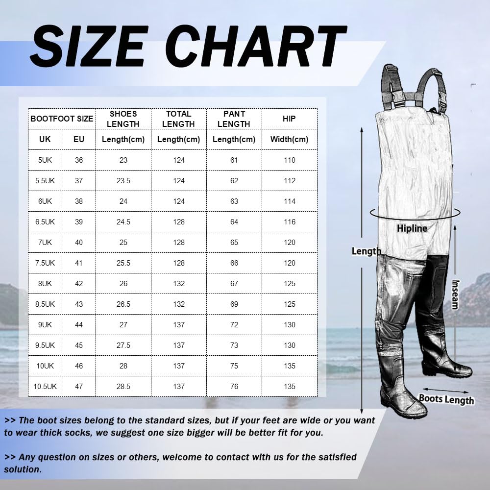 ENEN Waders Peche Homme Femme Cuissarde Grande Taille 36-47 Nylon Composite Neoprene PVC Pantalon Bassin Bottes Caoutchouc Antidérapant