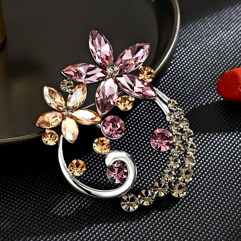 Image of Flower Brooch Pin - Rhinestone Flower Pin 18k Gold Plated - Thanksgiving Day, Birthday, Wedding Gifts for Mom, Wife