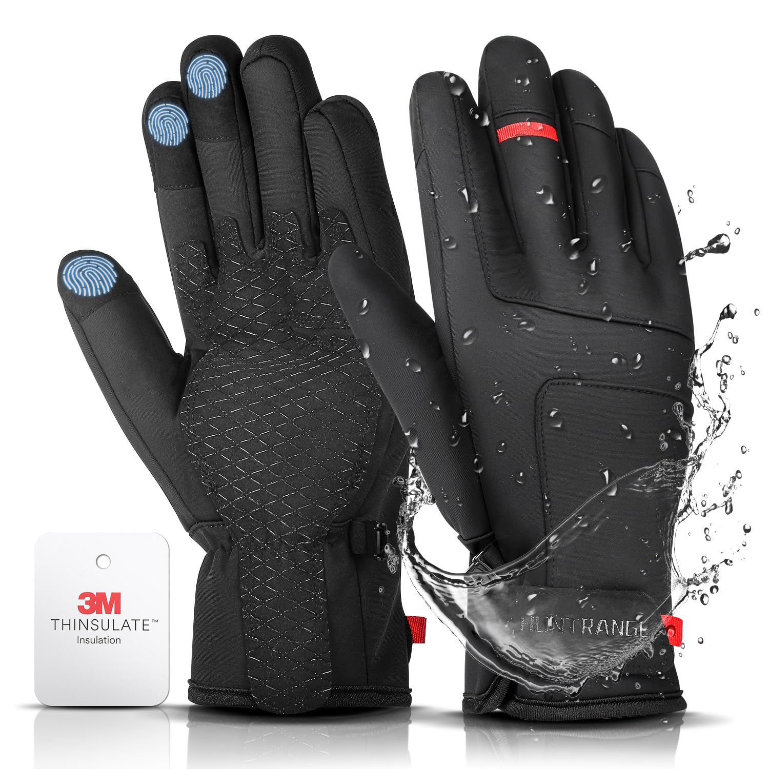 Gants Hiver Homme Femme, Gants de Vélo étanches avec Support pour écran Tactile, Gants Thermiques pour la Course à Pied, le Ski et la Conduite Automobile