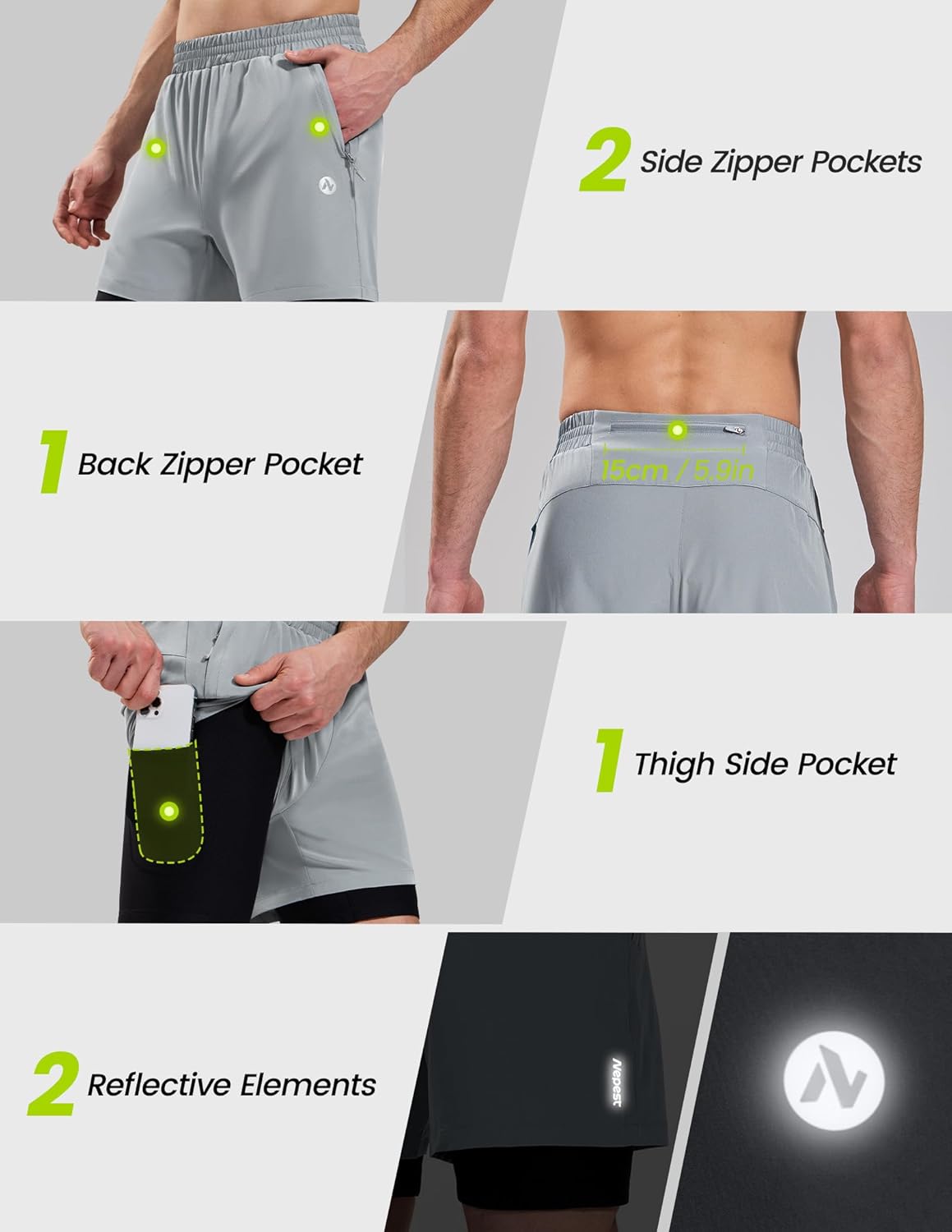 Nepest Men’s 4D Padded Mountain Bike Shorts MTB Cycling Biking Bicycle Riding Shorts with Zipper Pockets - Image 5