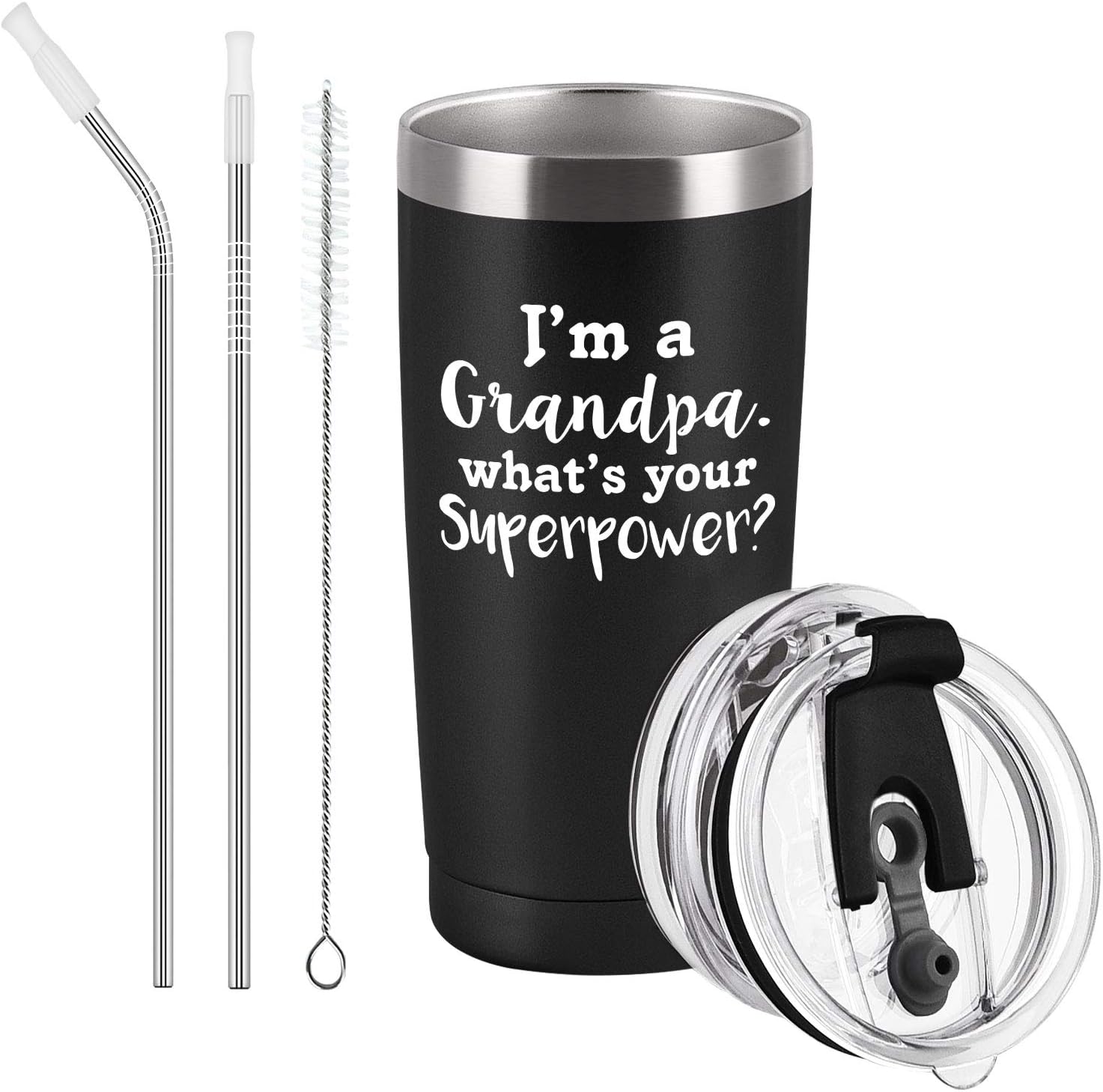 50% Off Discount Lifecapido Funny Grandpa Gift for Men, 20 Oz Stainless Steel Travel Tumbler with Lid, I'm A Grandpa, What's Your Superpower? Best Birthday Father's Day Gift for Grandpa Grandfather New Grandpa, Black