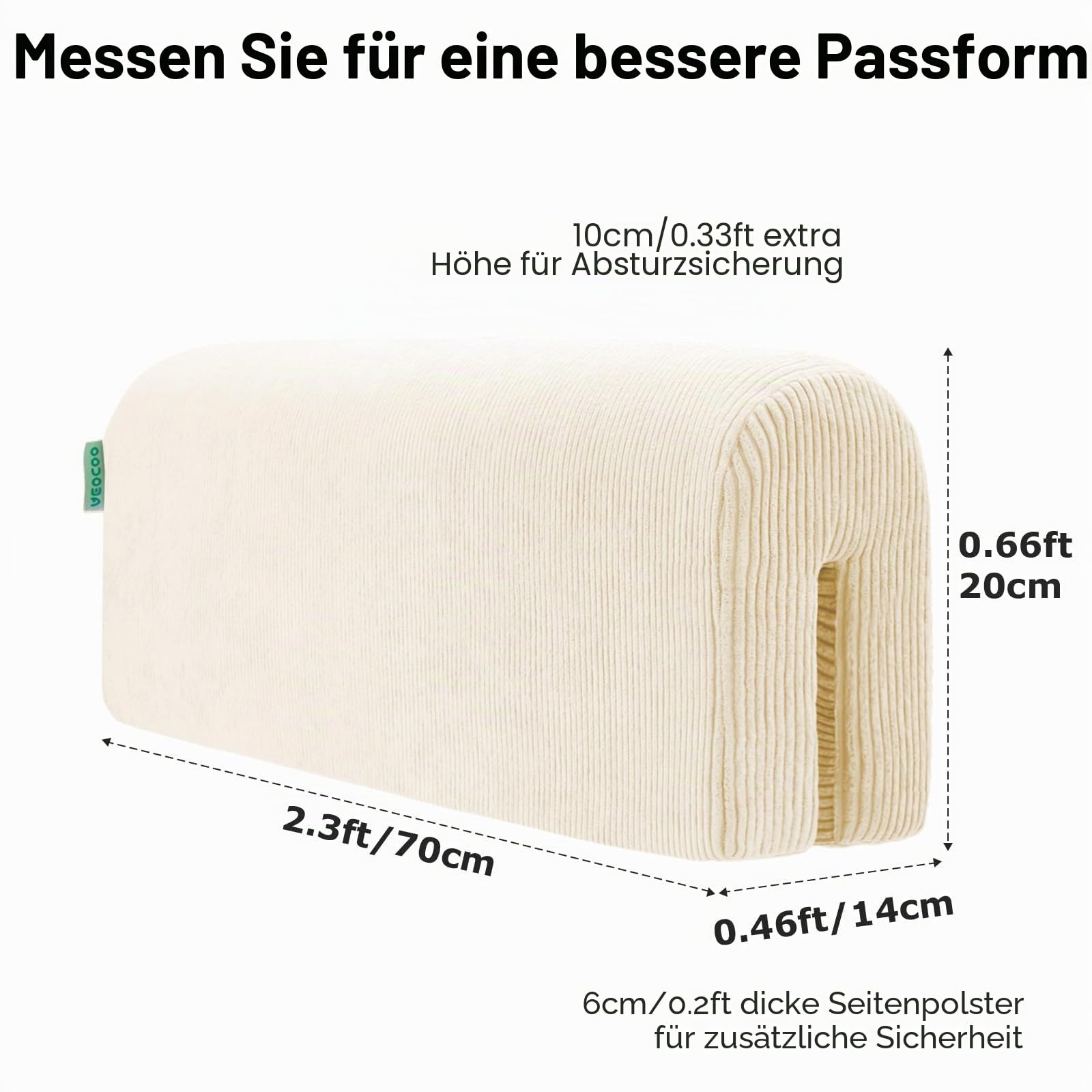 AEOCOO Bettkantenschutz für Kinderbetten 70 cm – weiche Memory-Schaum Bettumrandung, Rausfallschutz & Stoßschutz, geruchsarm, Abnehmbarer waschbarer Bezug