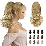 SOFEIYAN 13 Ponytail Extension Long Curly Ponytail Clip in Claw Hair Extension Natural Looking Synthetic Hairpiece for Women, Dark Blonde to Bleach Blonde