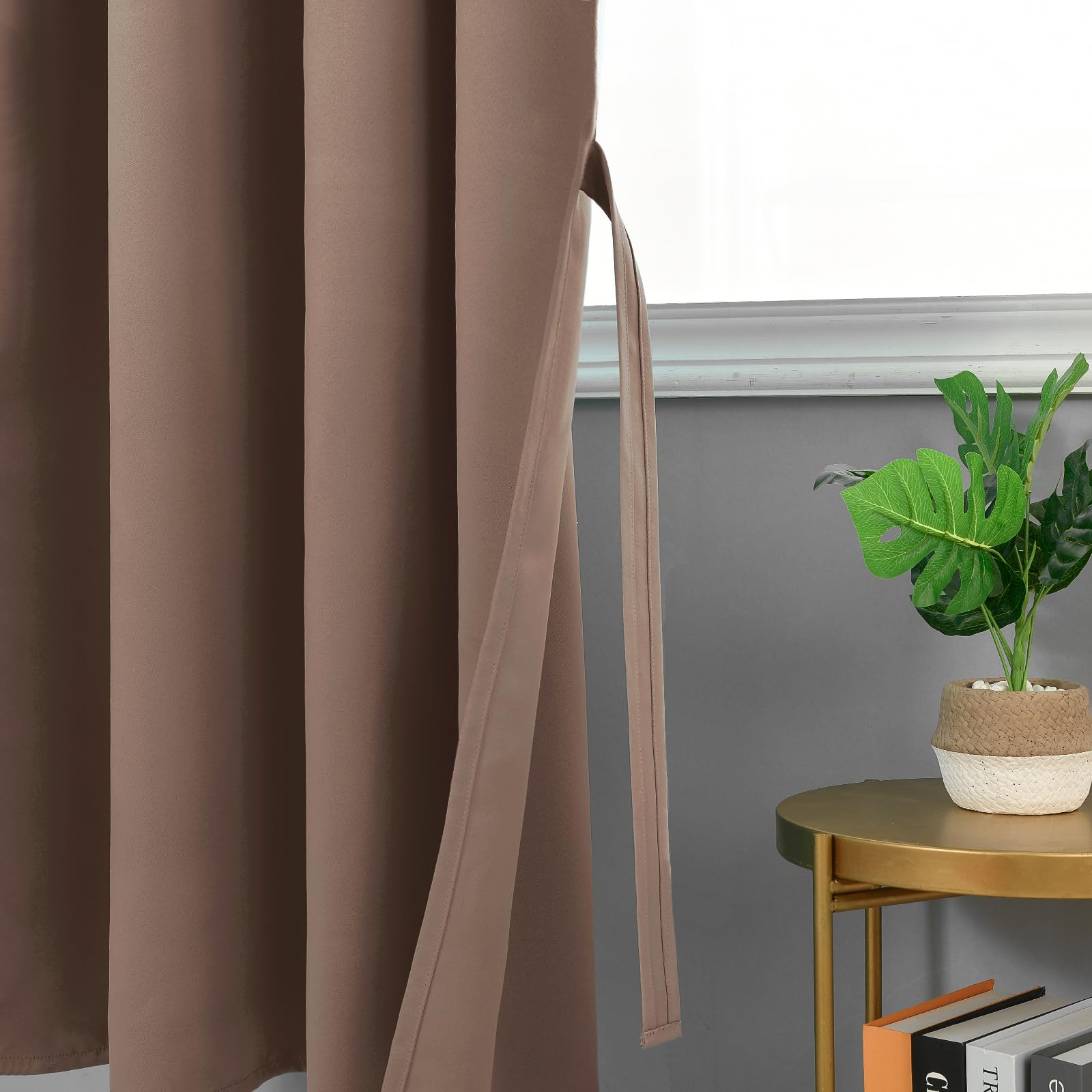 JIUZHEN Blackout Curtains with Ruffle Tape, Opaque Curtains, Living Room Curtains, Bedroom, Thermal Curtain, Khaki - Image 3