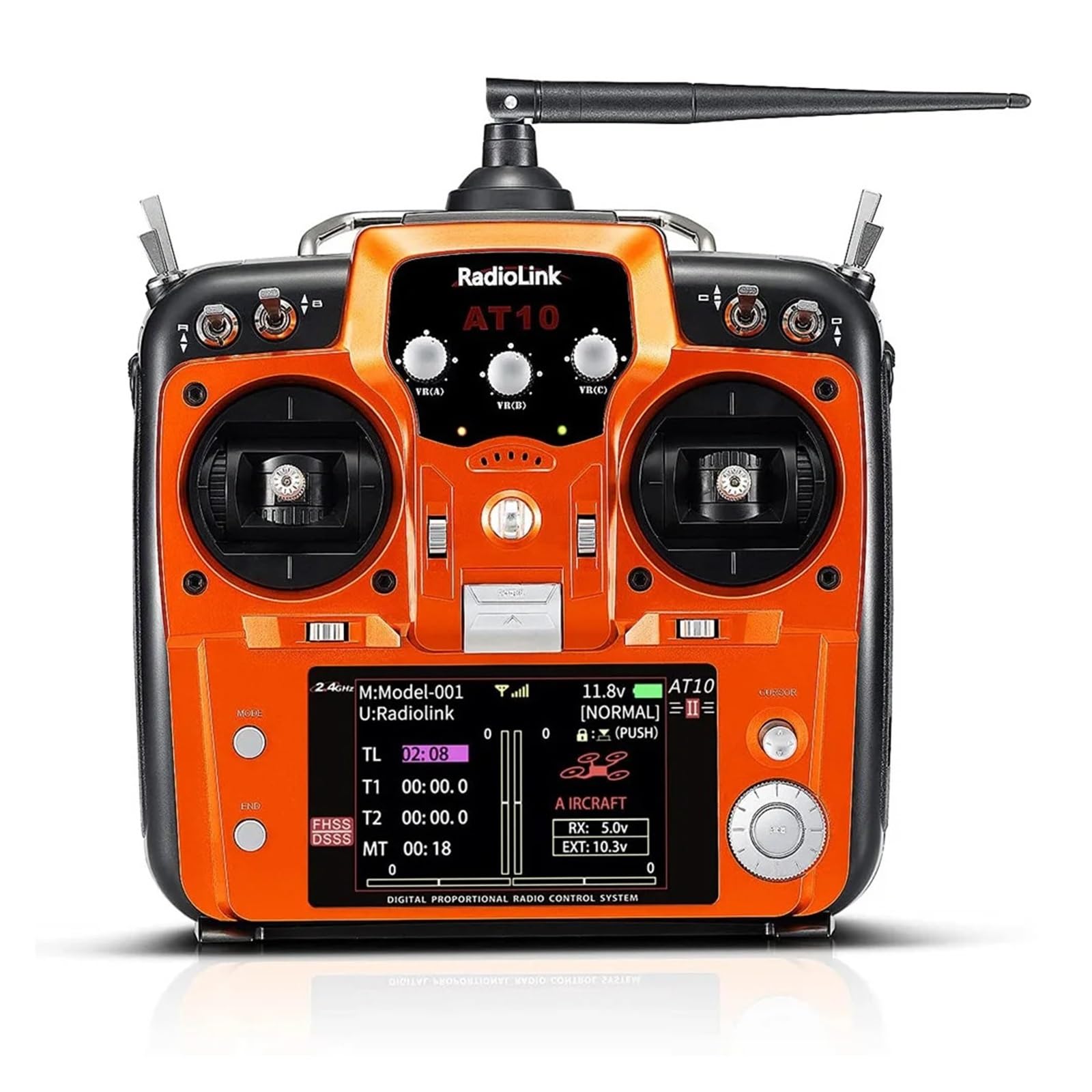 AT10 II 2.4Ghz 10CH RC Transmitter With R12DS Receiver PRM-01 Voltage Return Module For Quadcopter Fixed Wing(Gold Mode1)