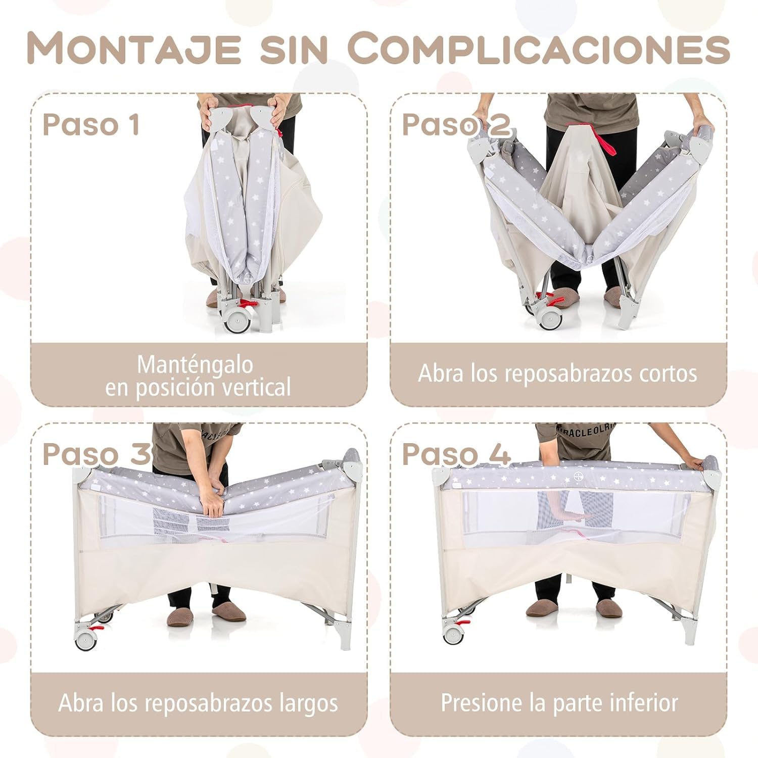 GOPLUS Cuna de Viaje para Bebé 5 en 1, Cuna Colecho Plegable con Cambiador de Pañales, Juguetes, Caja de Música, Colchón y Estante, Parque Bebe Portátil con Bolsa de Transporte (Beige)