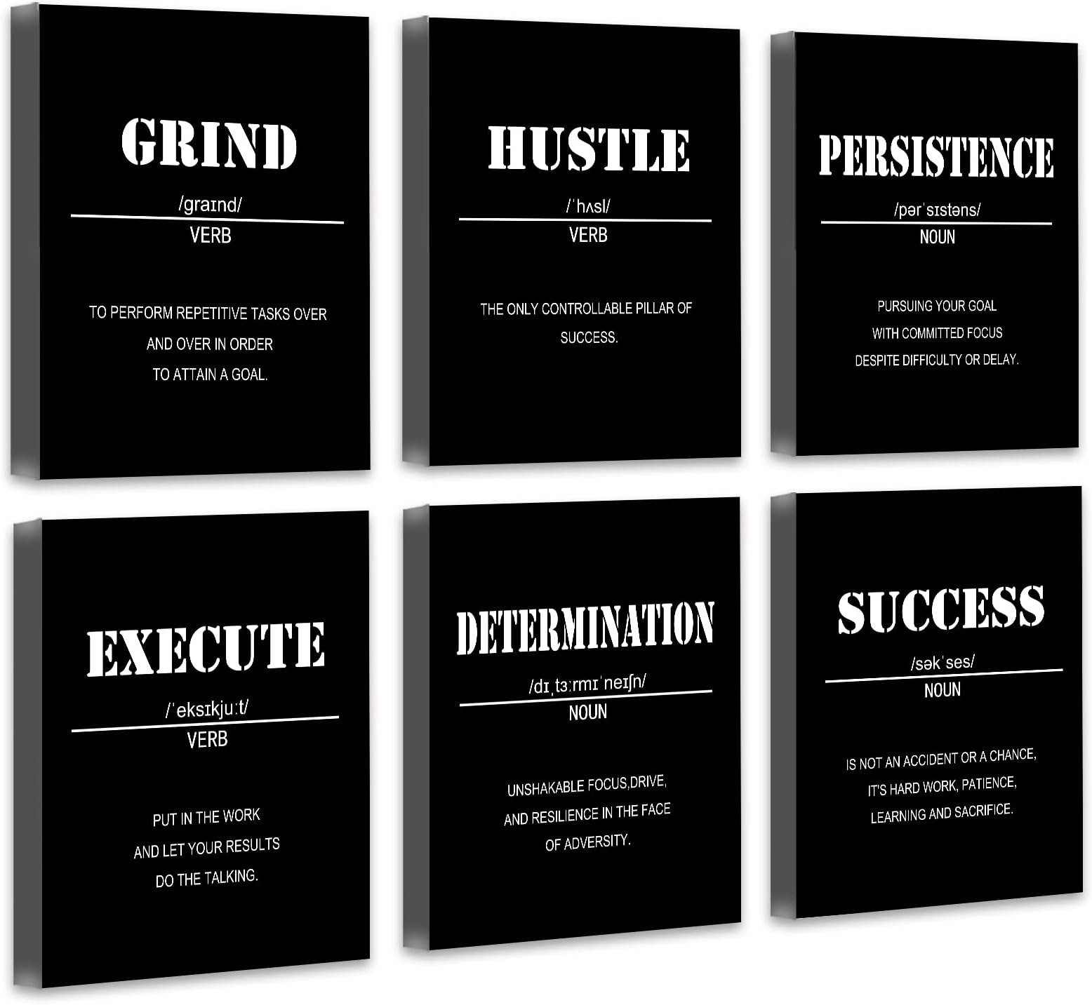 Drsoum Inspirational Office Wall Art - Motivational Quotes for Living Room - Encouraging Canvas Posters for Bedroom - Sayings for Wall Decor - 8” x10” x6 PCS (FRAMED)