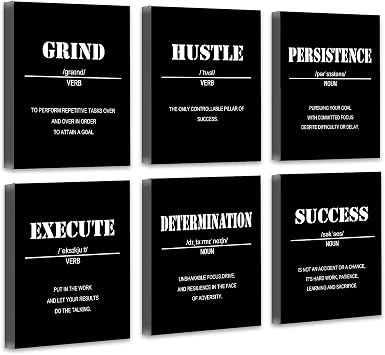 Drsoum Inspirational Office Wall Art - Motivational Quotes for Living Room - Encouraging Canvas Posters for Bedroom - Sayings for Wall Decor - 8 x10 x6 PCS FRAMED