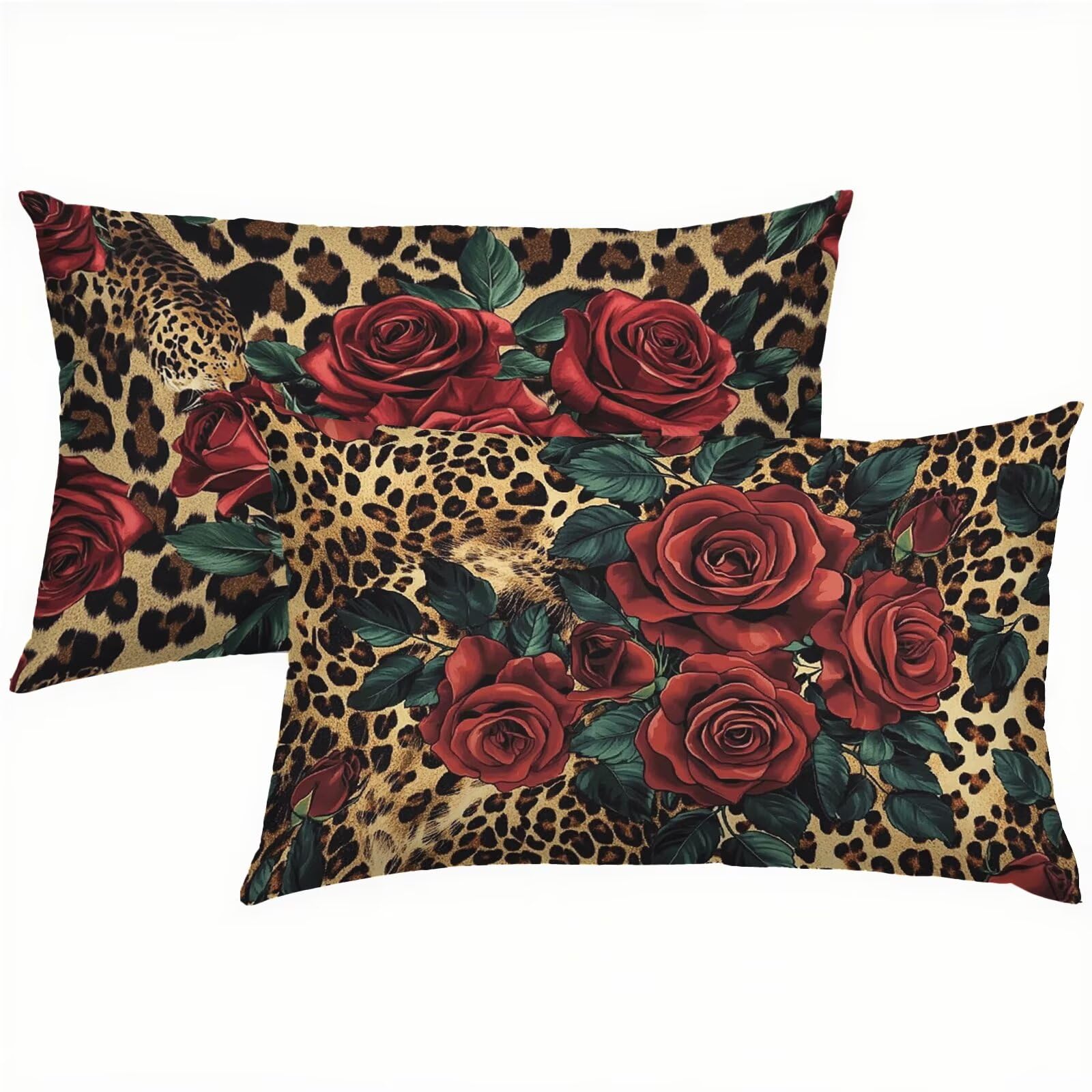 Fleurs Taies d'oreiller 70 x 90 Housse Coussin Velours Lot de 2, Taie Oreiller Rouge Housse de Coussin Impermeable pour Salon Lit Jardin, Douce Respirante avec Fermeture Éclair Invisible S6-705