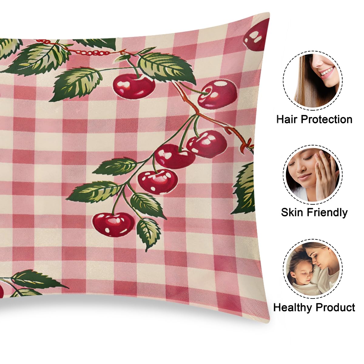 Envelope Closure Satin Pillow Cases for Hair and Skin Queen Size Silk Red Pretty Fruit Pillowcase Soft Lightweight Cooling Pillow Cover for Sleeping Women Men Kids 20 * 30in-1Pack