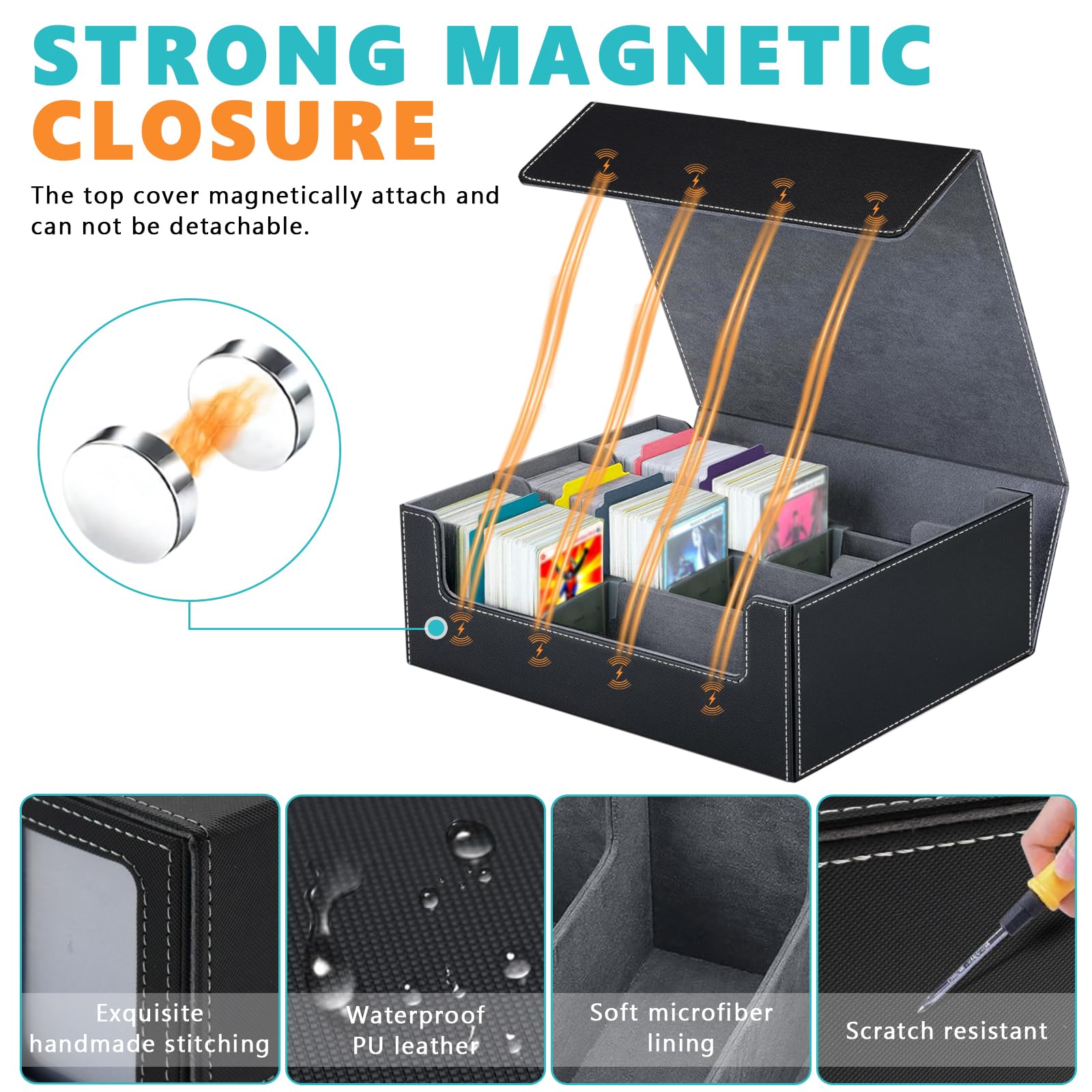MTG Deck Box, 3 Rows Trading Card Storage Box Holds 2400+ Cards Deck Case with 3 Display Windows, 3 Clips and 10 Dividers - Image 4