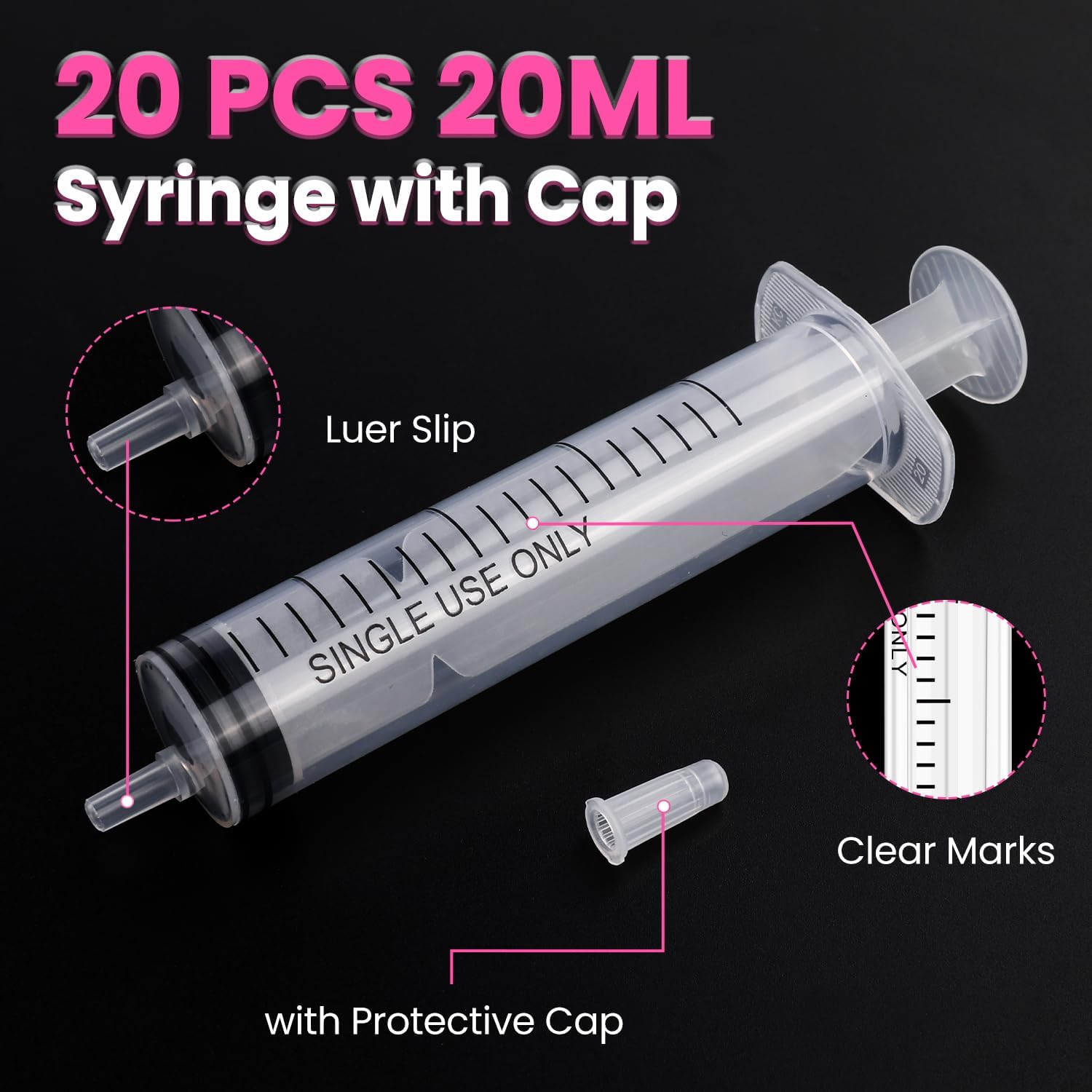 20 PCS 20ml Oral Syringe With Cap, Plastic Syringe without Needle for Medicine Dropper, Liquid Measuring, Handicrafts, Individually Sealed, Luer Slip