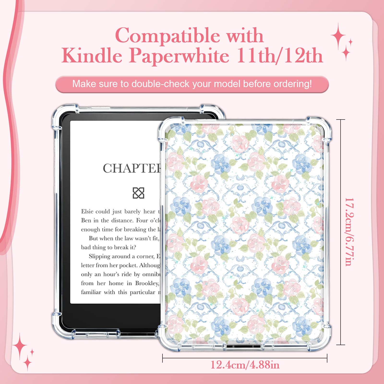 Rngmsi Karton-Einlagen für Kindle E-Reader, Blau, Rosa, 12 Stück | Schutzhülle für Kindle Paperwhite 11.-12. Geburtstag, Blumen-Design, transparent, Zubehör für Ereader