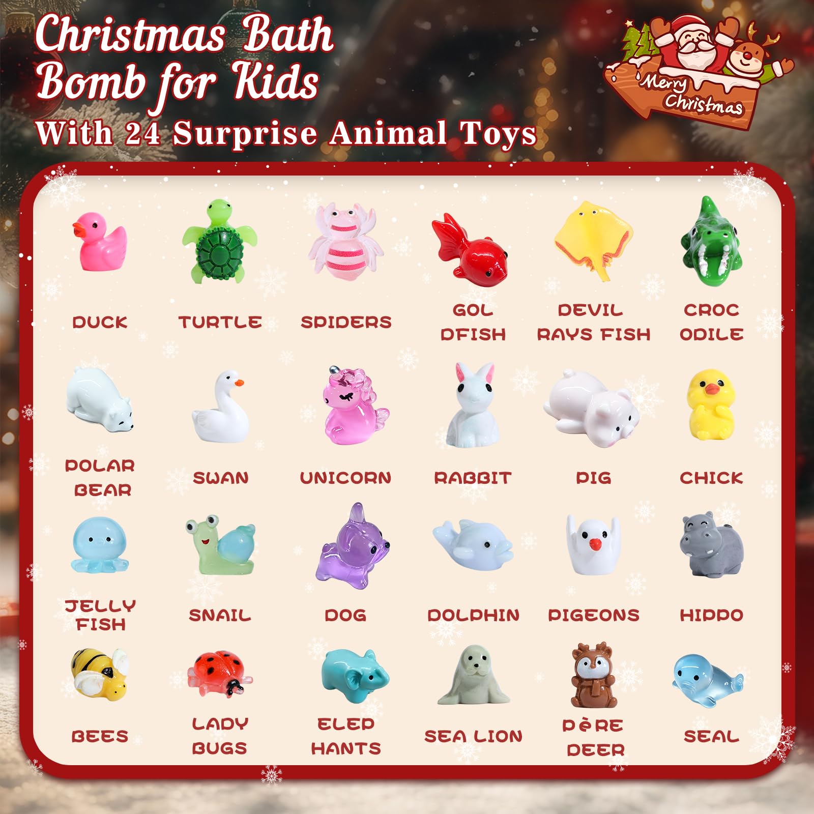 Calendario dell'Avvento 2025 per bambini, bomba da bagno di Natale, per bambini con 24 animali sorpresa, bombe da bagno in schiuma naturale e organica, regalo di Natale per ragazze e ragazzi